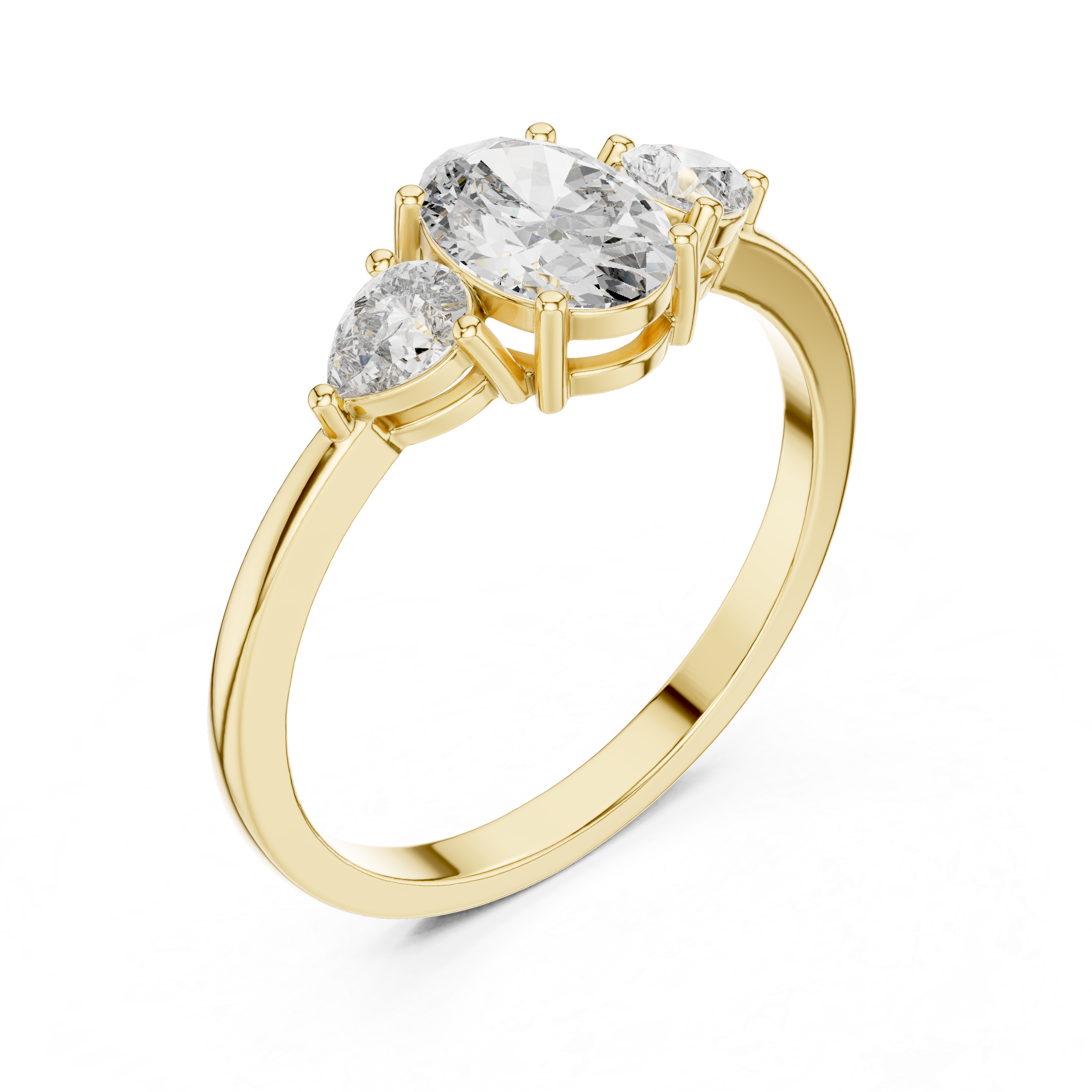 Oval Diamond Three Stone Engagement Ring – Pear Side Stone Solitaire Ring