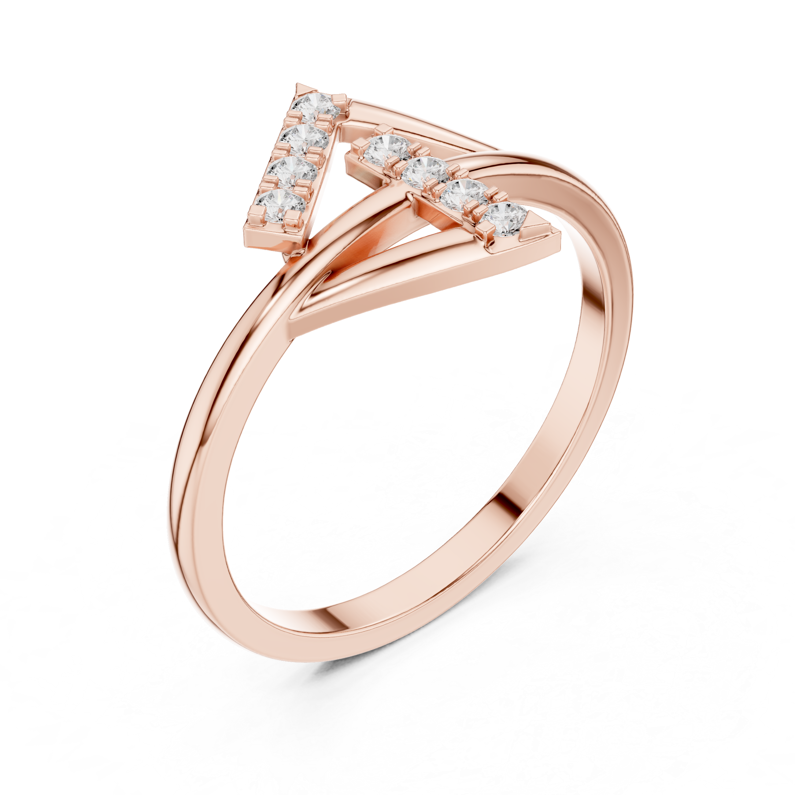 Modern Double Chevron Diamond Ring – Geometric Openwork Statement Ring