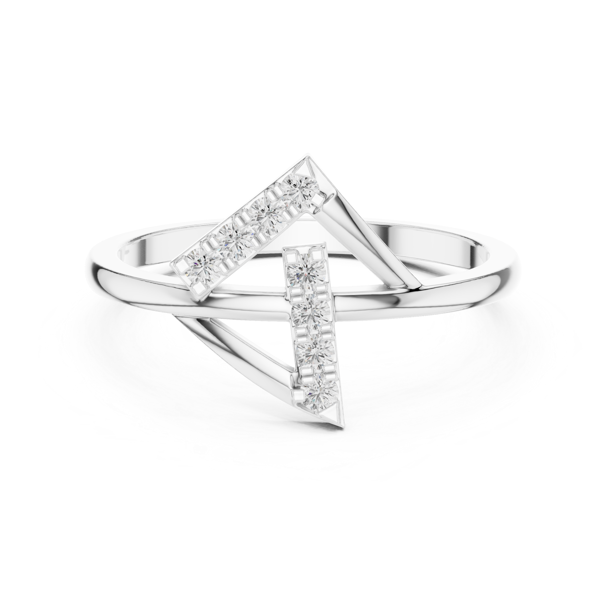 Modern Double Chevron Diamond Ring – Geometric Openwork Statement Ring