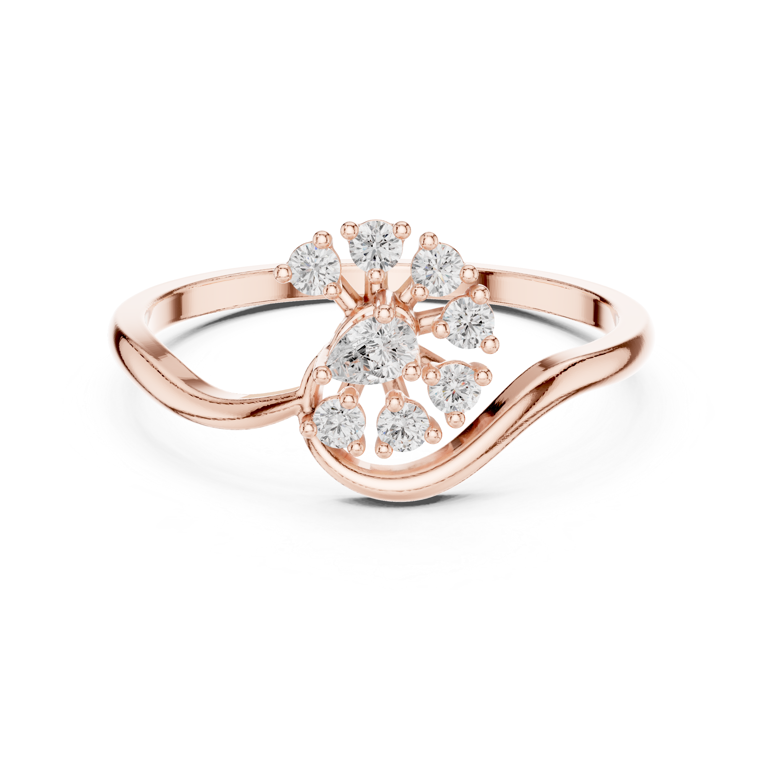 Nature-Inspired Pear Diamond Floral Ring – Curved Vine Cluster Ring