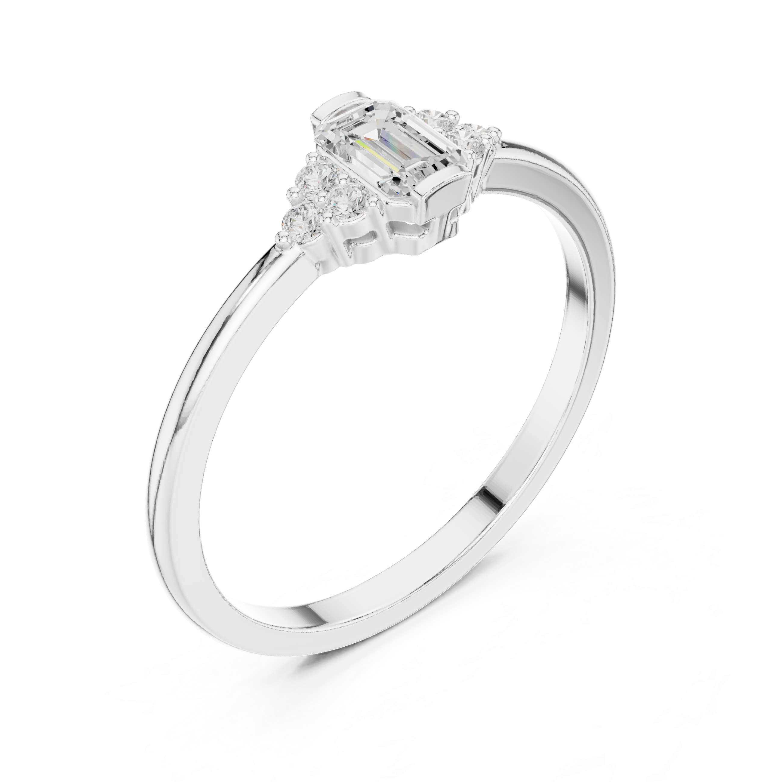 Emerald Cut Diamond Cluster Engagement Ring – Vintage Inspired Three-Stone Ring