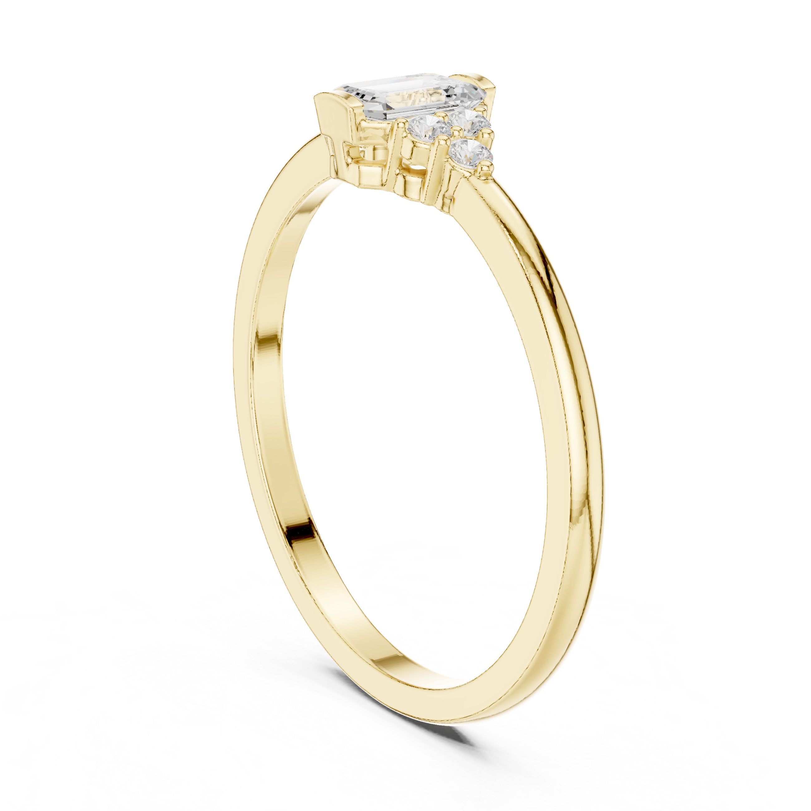 Emerald Cut Diamond Cluster Engagement Ring – Vintage Inspired Three-Stone Ring