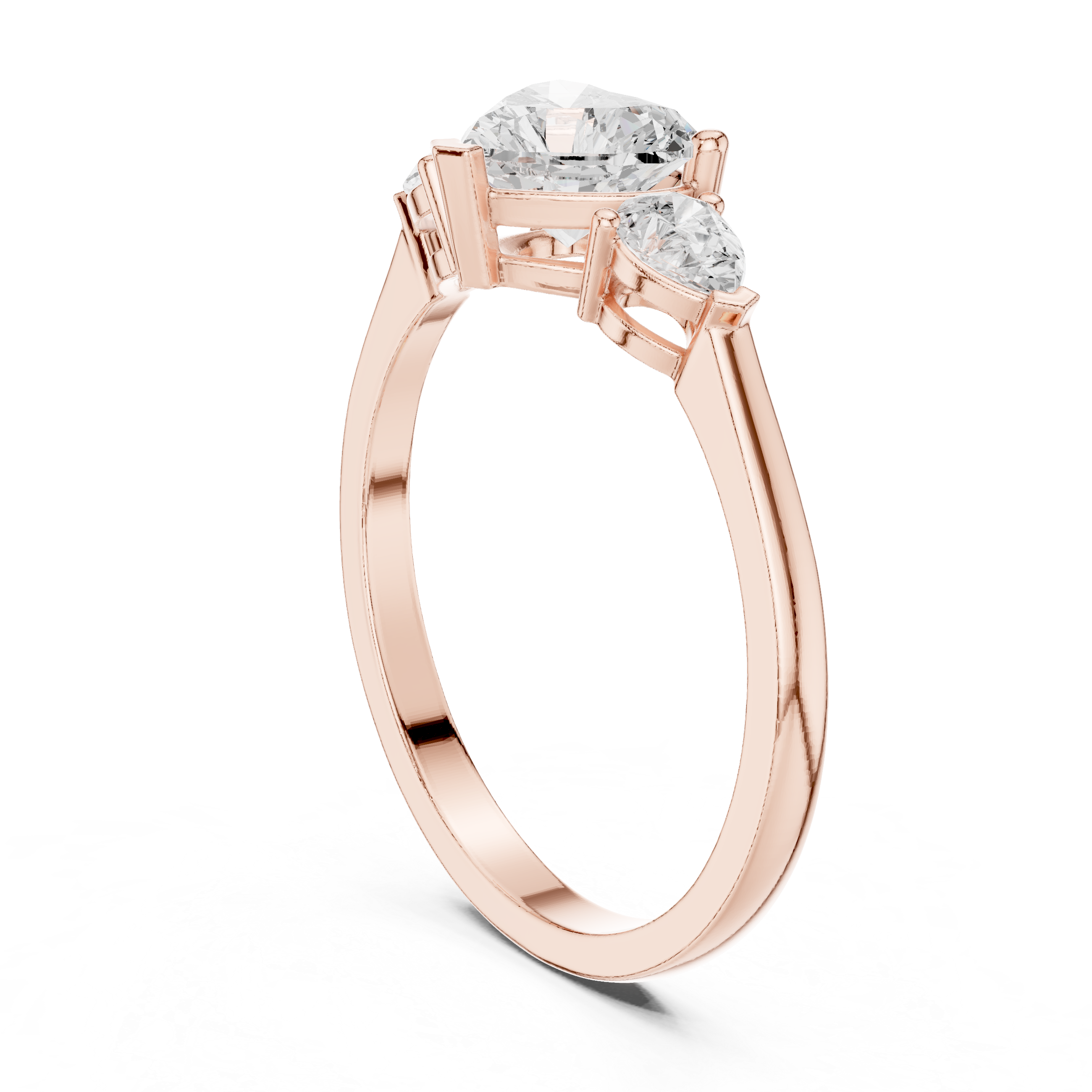 Heart Cut Diamond Three Stone Engagement Ring – Heart Center with Pear Side Stones
