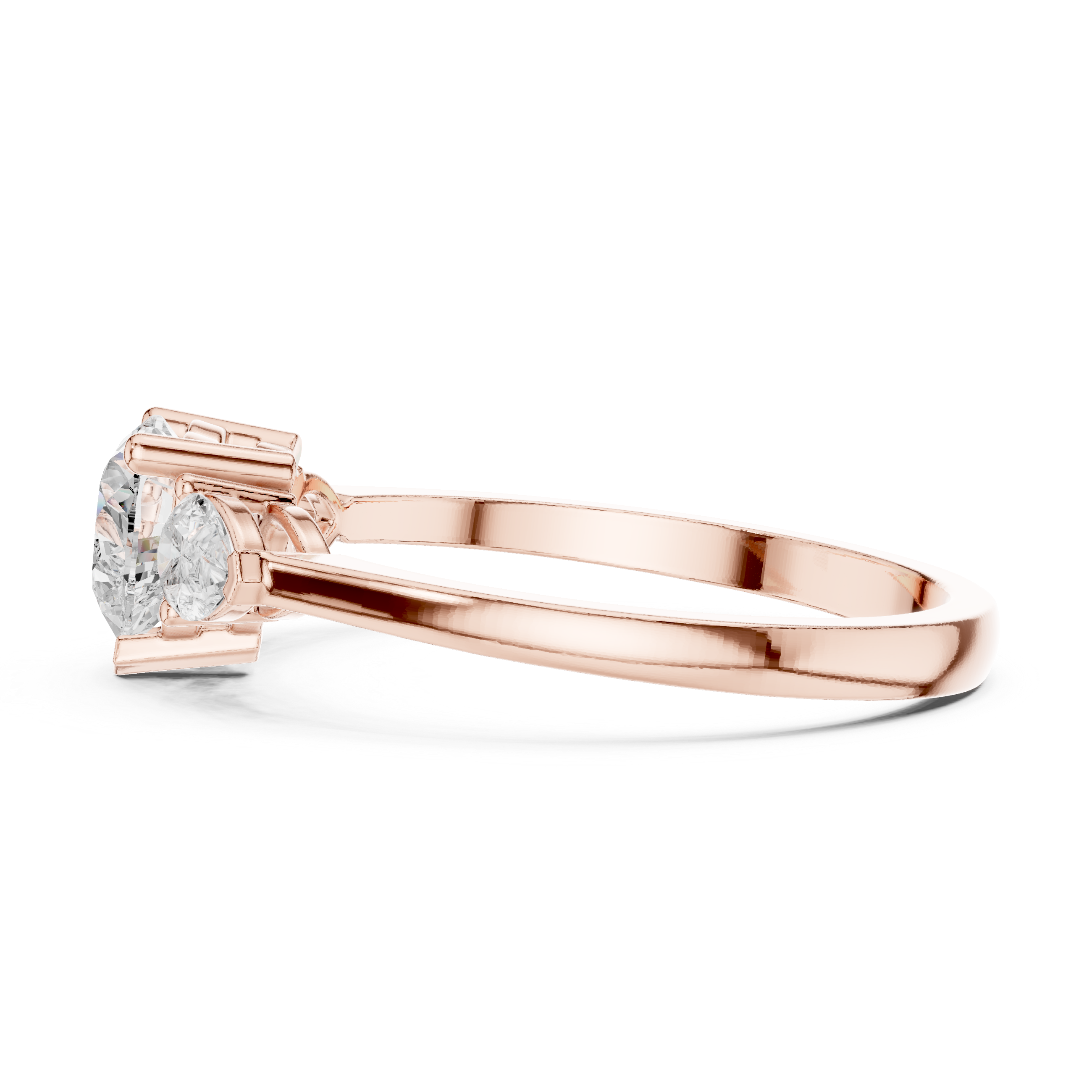 Heart Cut Diamond Three Stone Engagement Ring – Heart Center with Pear Side Stones
