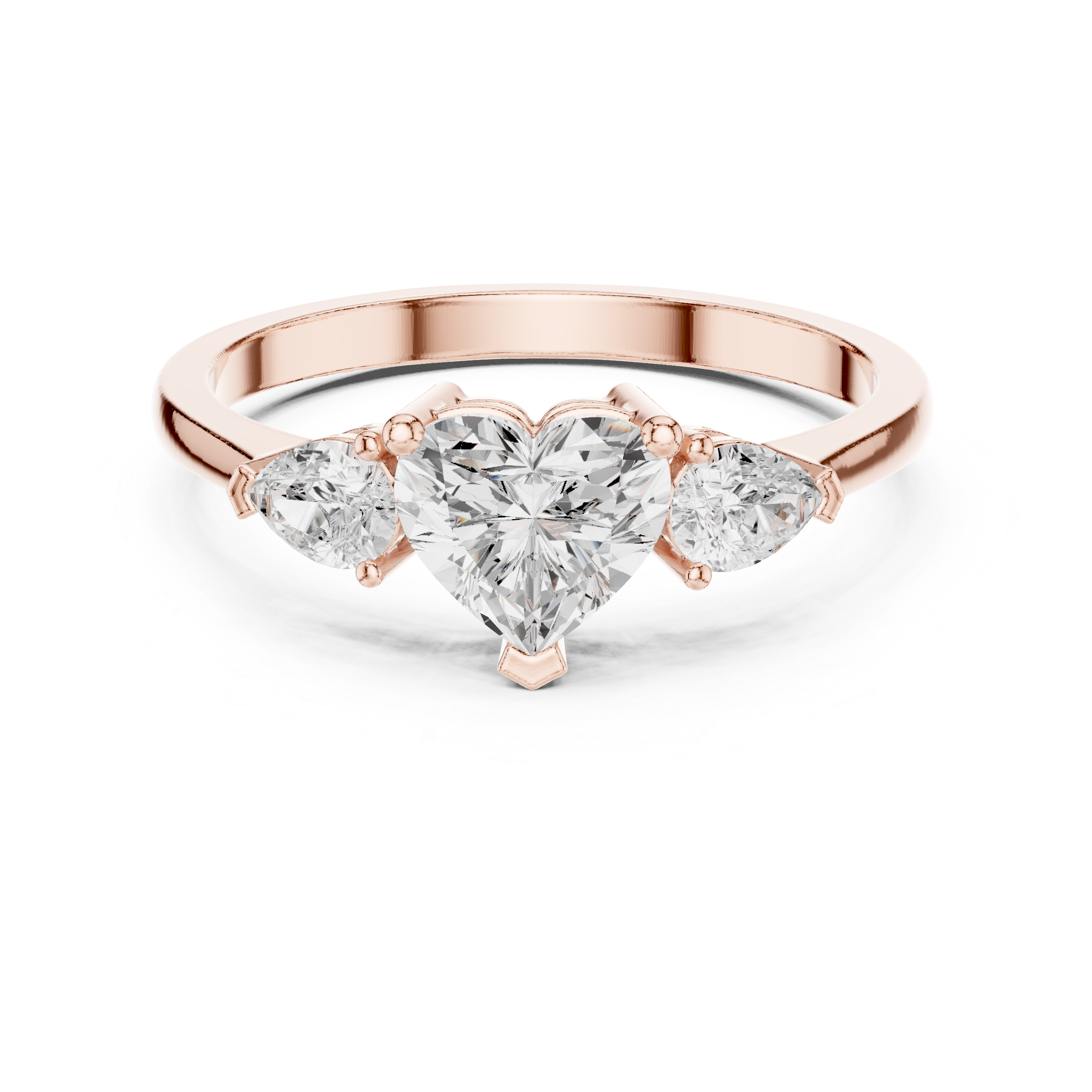 Heart Cut Diamond Three Stone Engagement Ring – Heart Center with Pear Side Stones