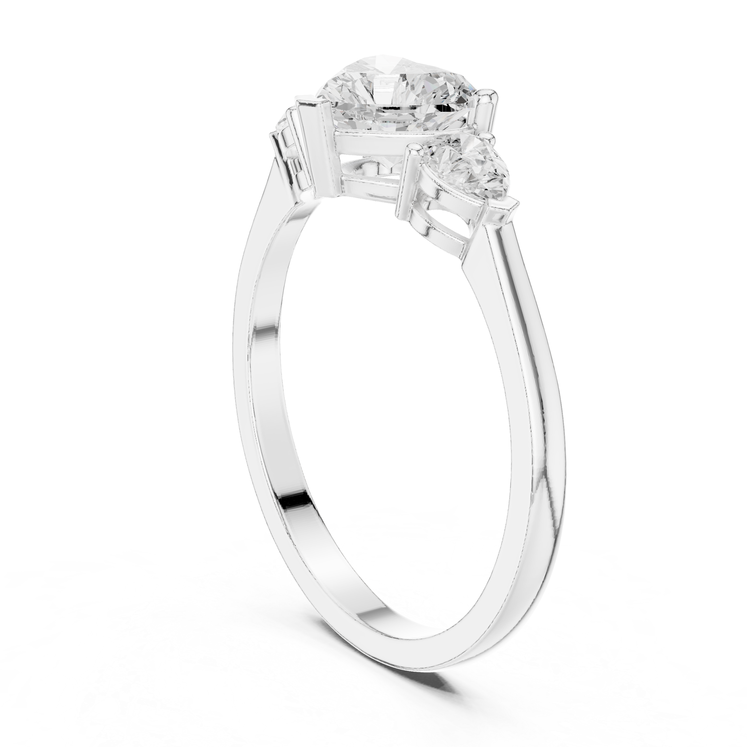 Heart Cut Diamond Three Stone Engagement Ring – Heart Center with Pear Side Stones
