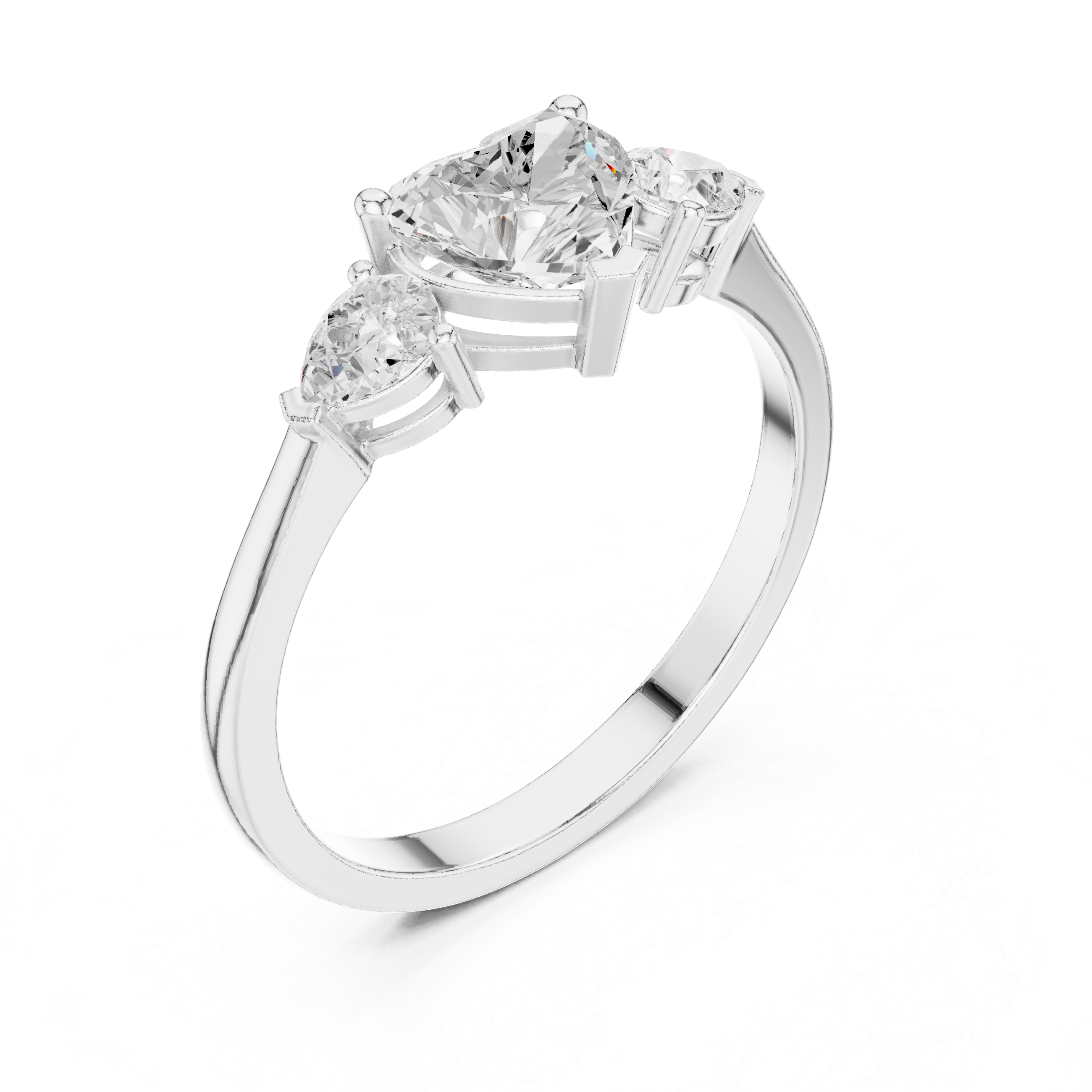 Heart Cut Diamond Three Stone Engagement Ring – Heart Center with Pear Side Stones