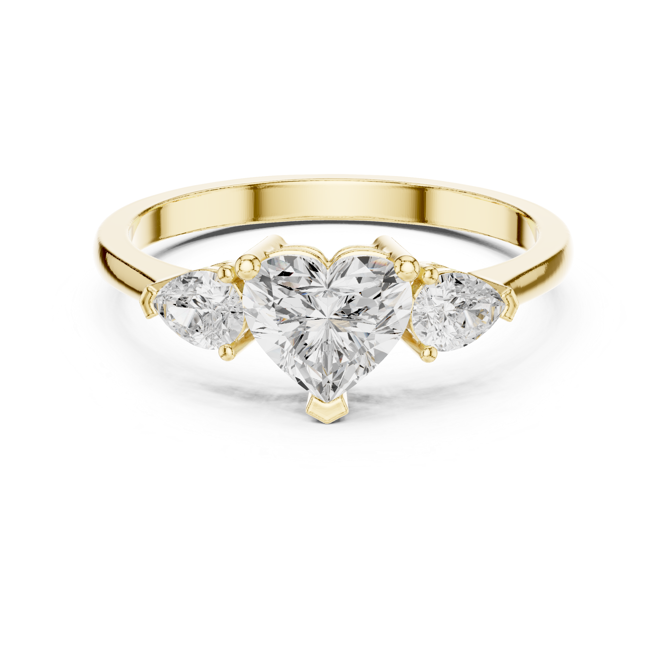 Heart Cut Diamond Three Stone Engagement Ring – Heart Center with Pear Side Stones