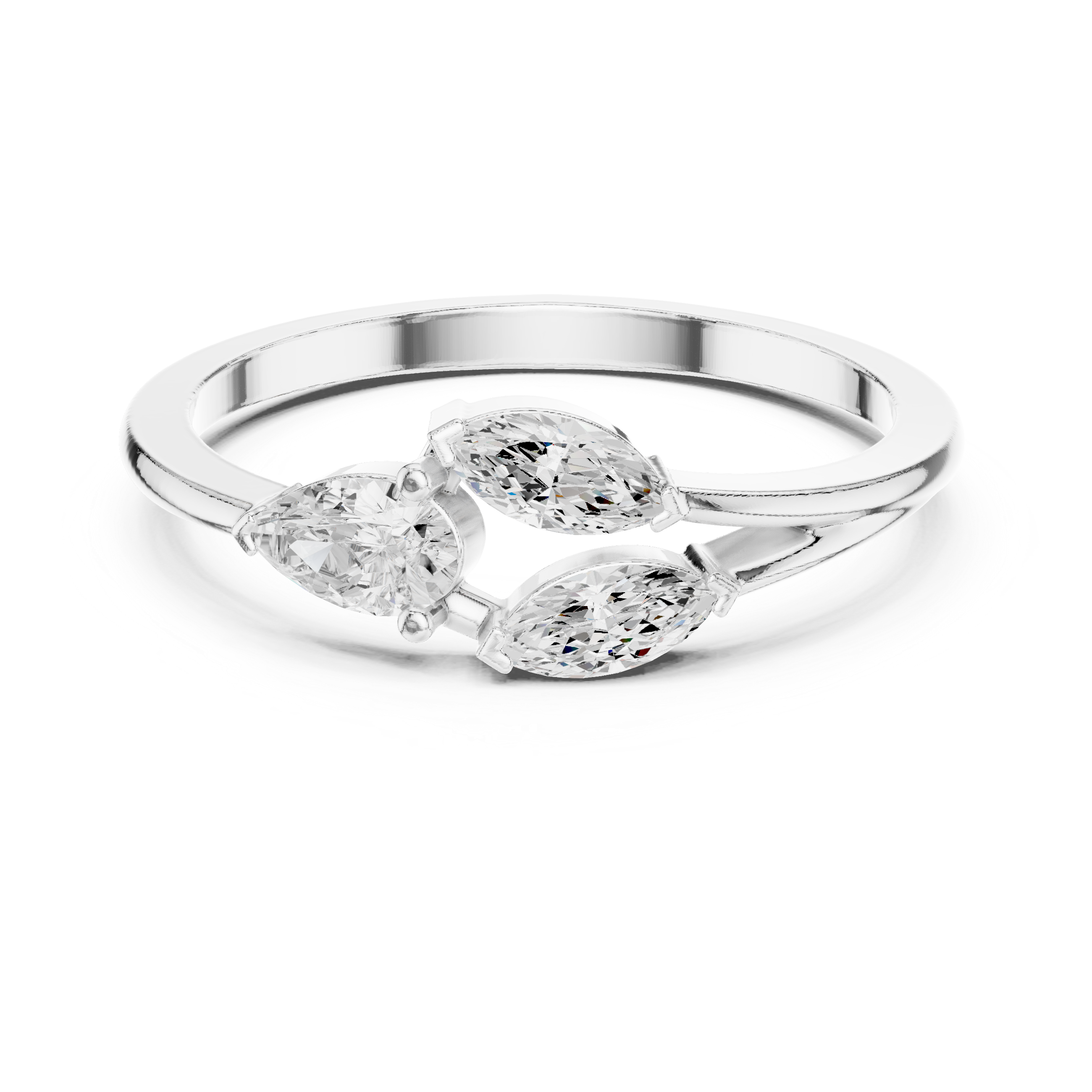 Pear and Marquise Diamond Open Bypass Ring – Modern Three Stone Minimalist Ring