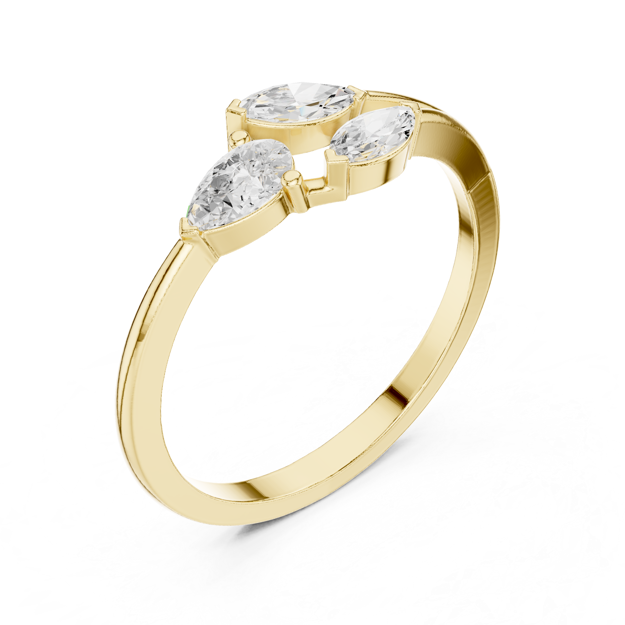 Pear and Marquise Diamond Open Bypass Ring – Modern Three Stone Minimalist Ring