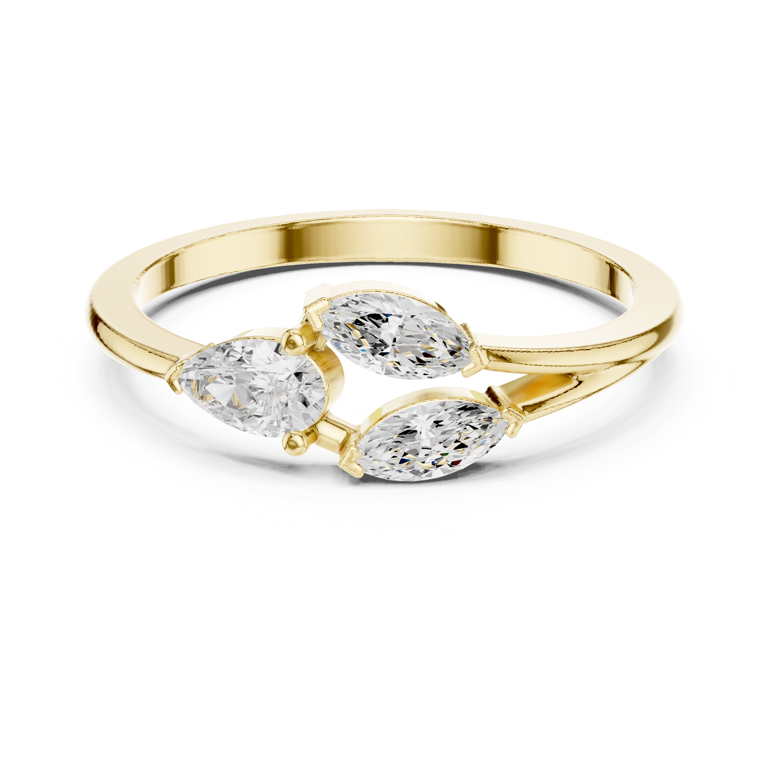 Pear and Marquise Diamond Open Bypass Ring – Modern Three Stone Minimalist Ring