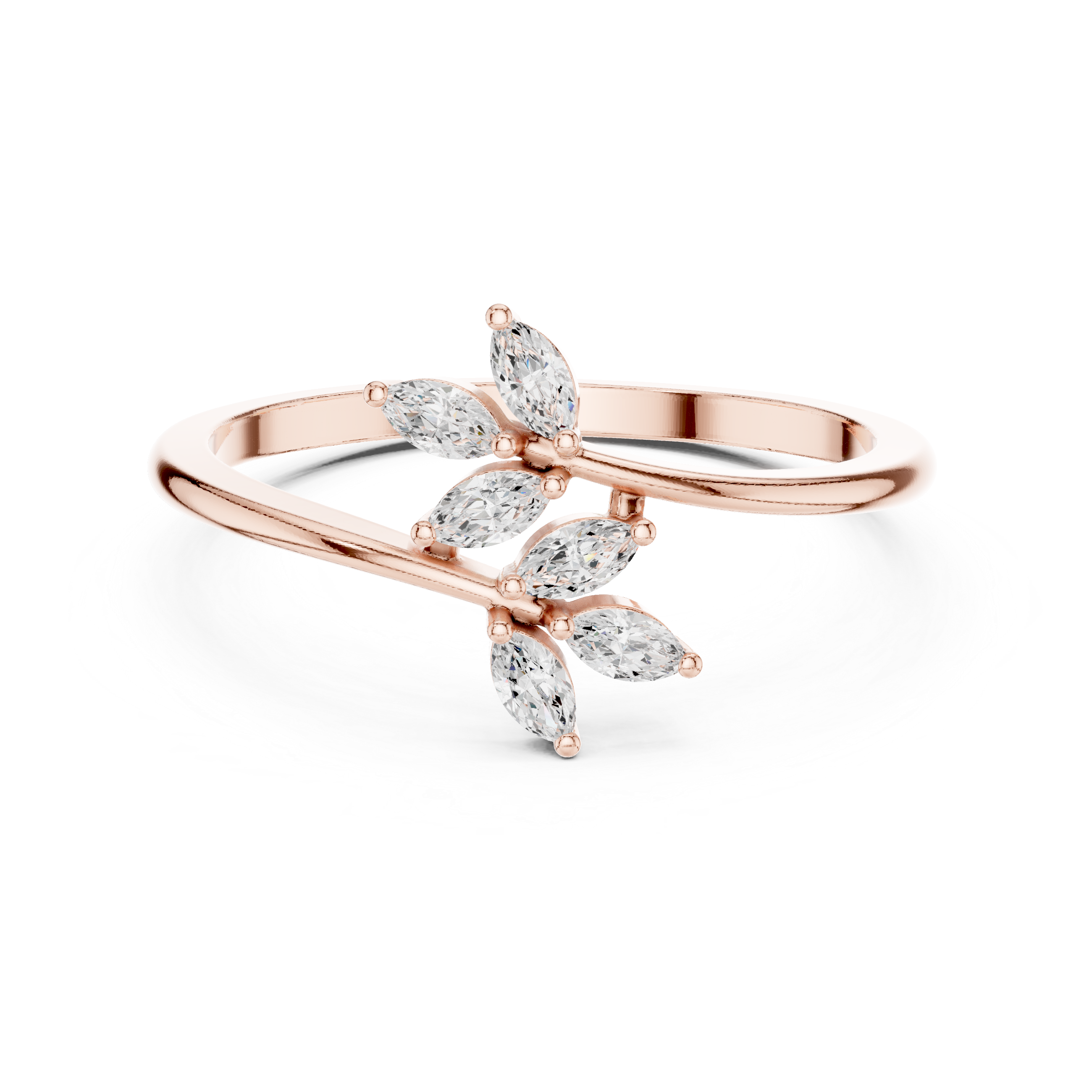 Marquise Diamond Leaf Bypass Ring – Nature Inspired Open Branch Ring