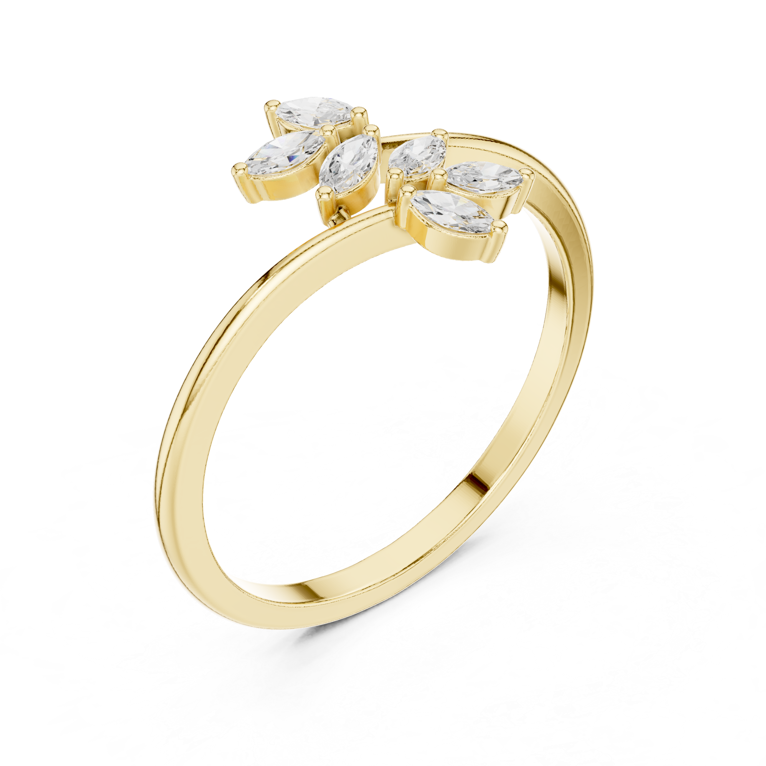 Marquise Diamond Leaf Bypass Ring – Nature Inspired Open Branch Ring