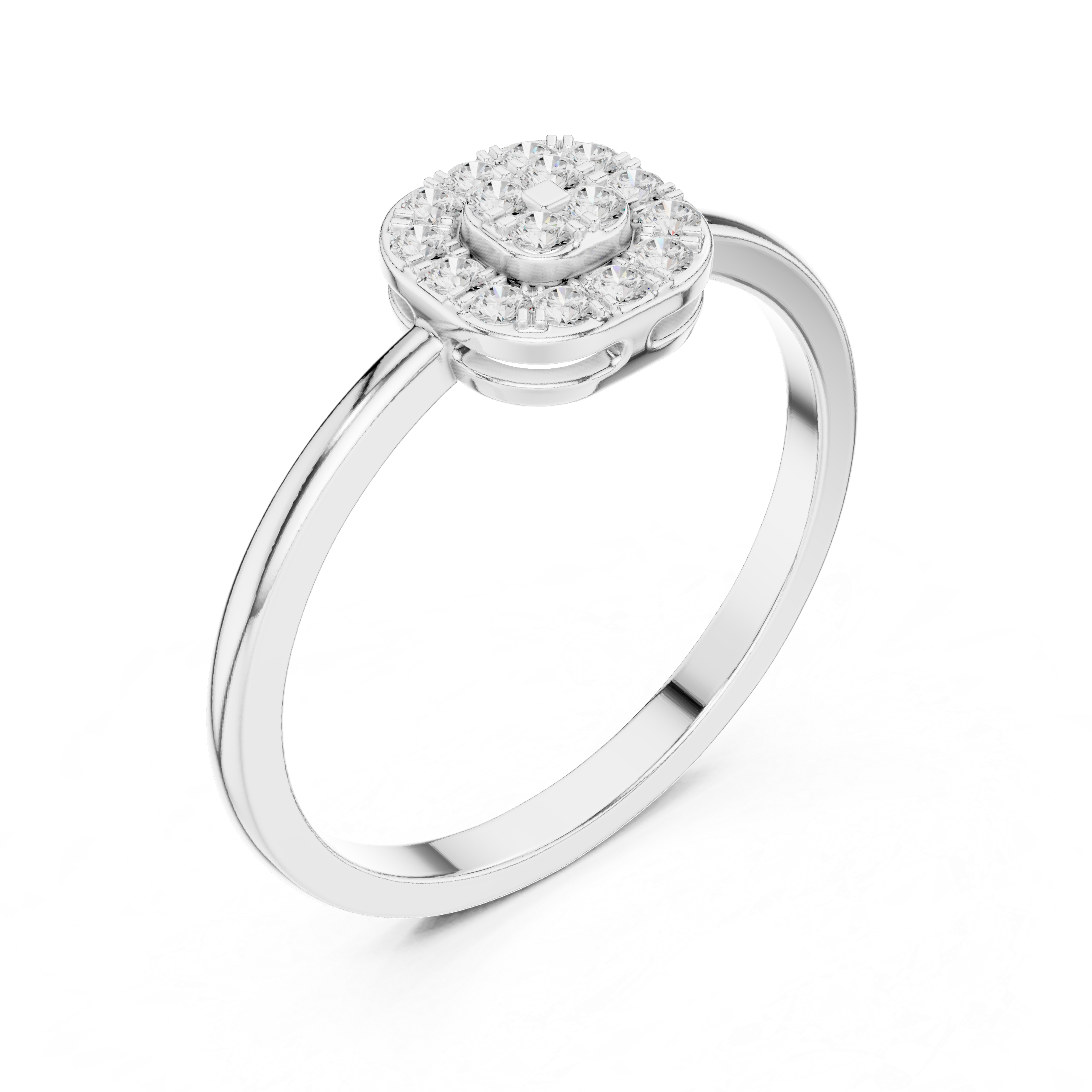Round Diamond Cluster Halo Ring – Cushion Shape Micro Pave Statement Ring