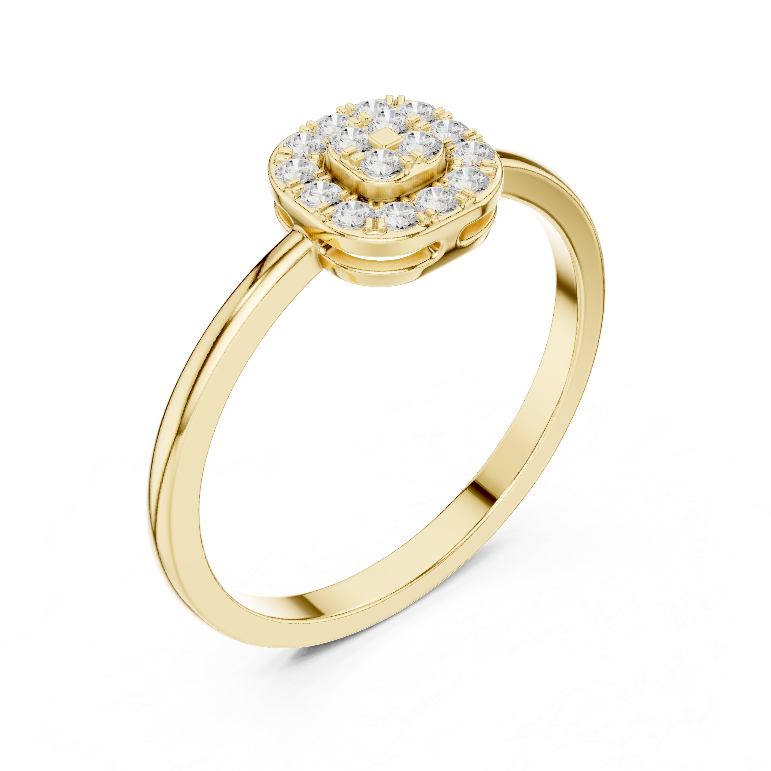 Round Diamond Cluster Halo Ring – Cushion Shape Micro Pave Statement Ring