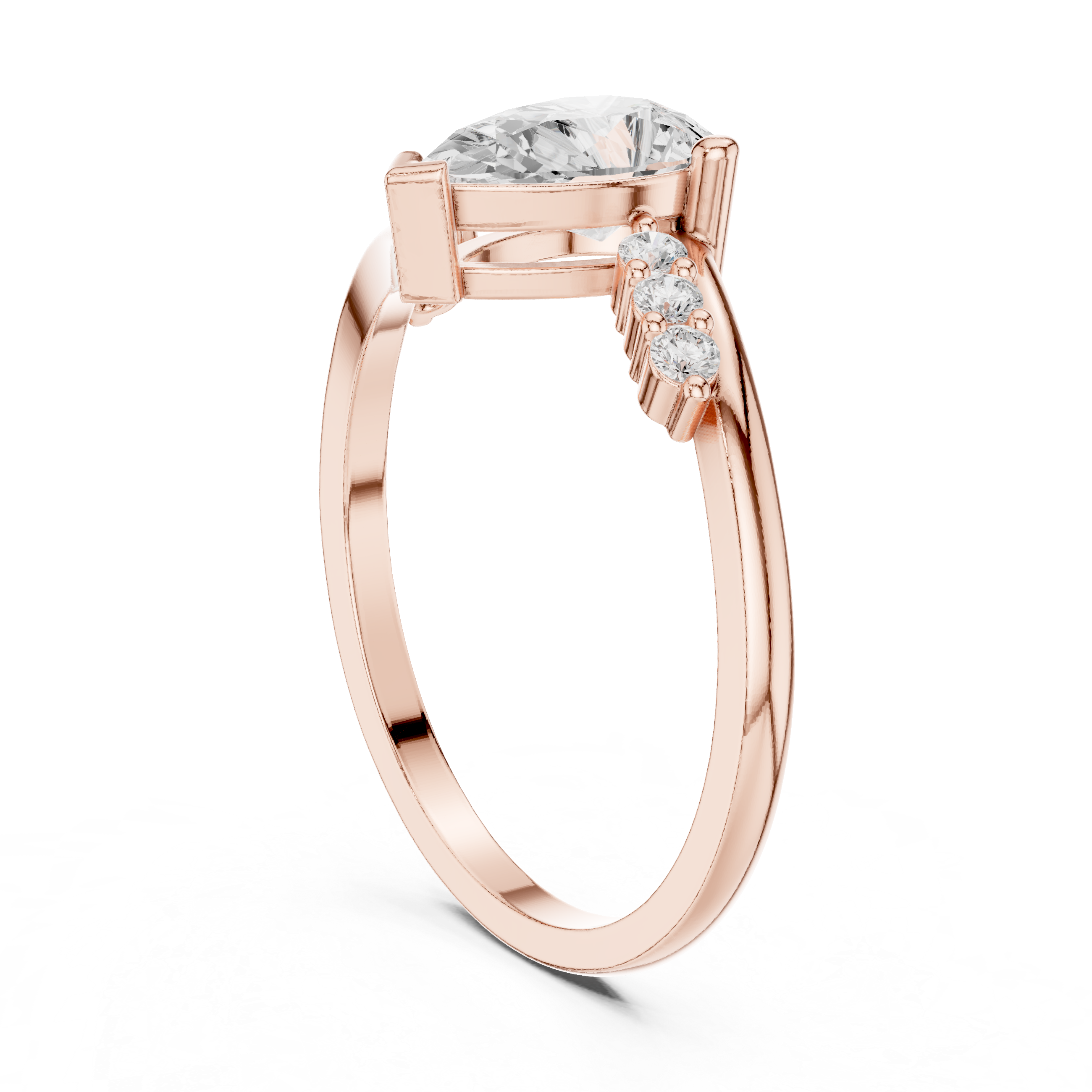 Pear Cut Diamond Engagement Ring – Split Shank Bypass Ring with Side Accent Diamonds