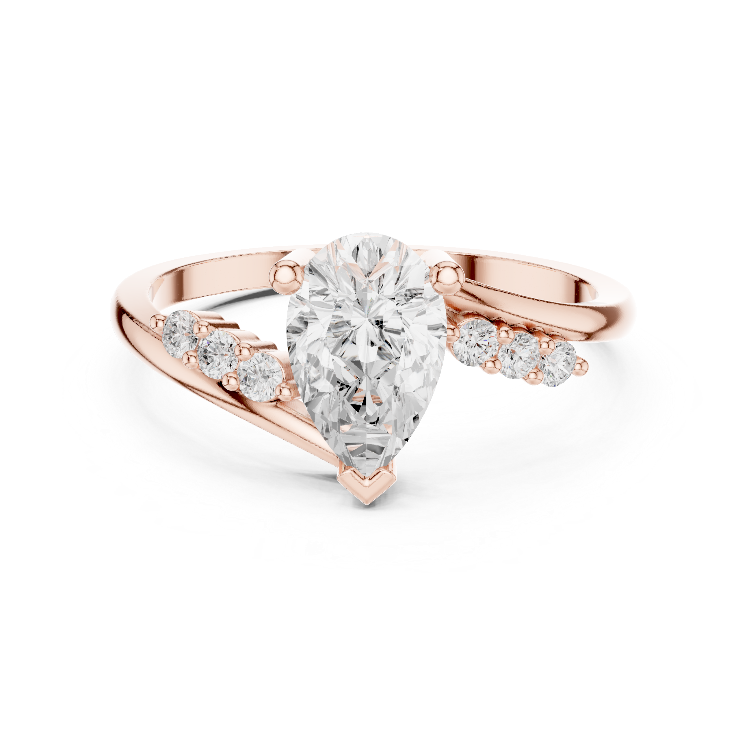 Pear Cut Diamond Engagement Ring – Split Shank Bypass Ring with Side Accent Diamonds