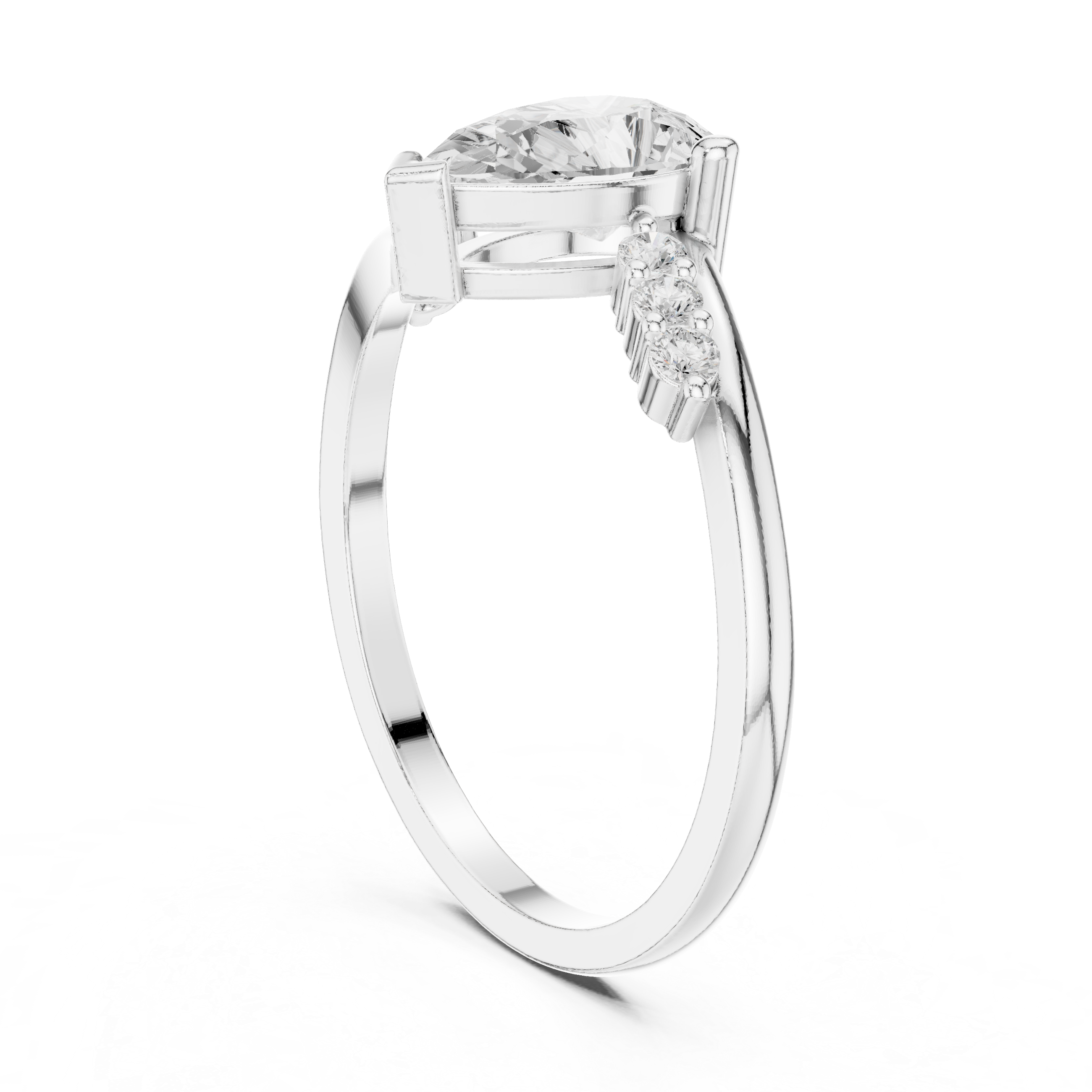 Pear Cut Diamond Engagement Ring – Split Shank Bypass Ring with Side Accent Diamonds