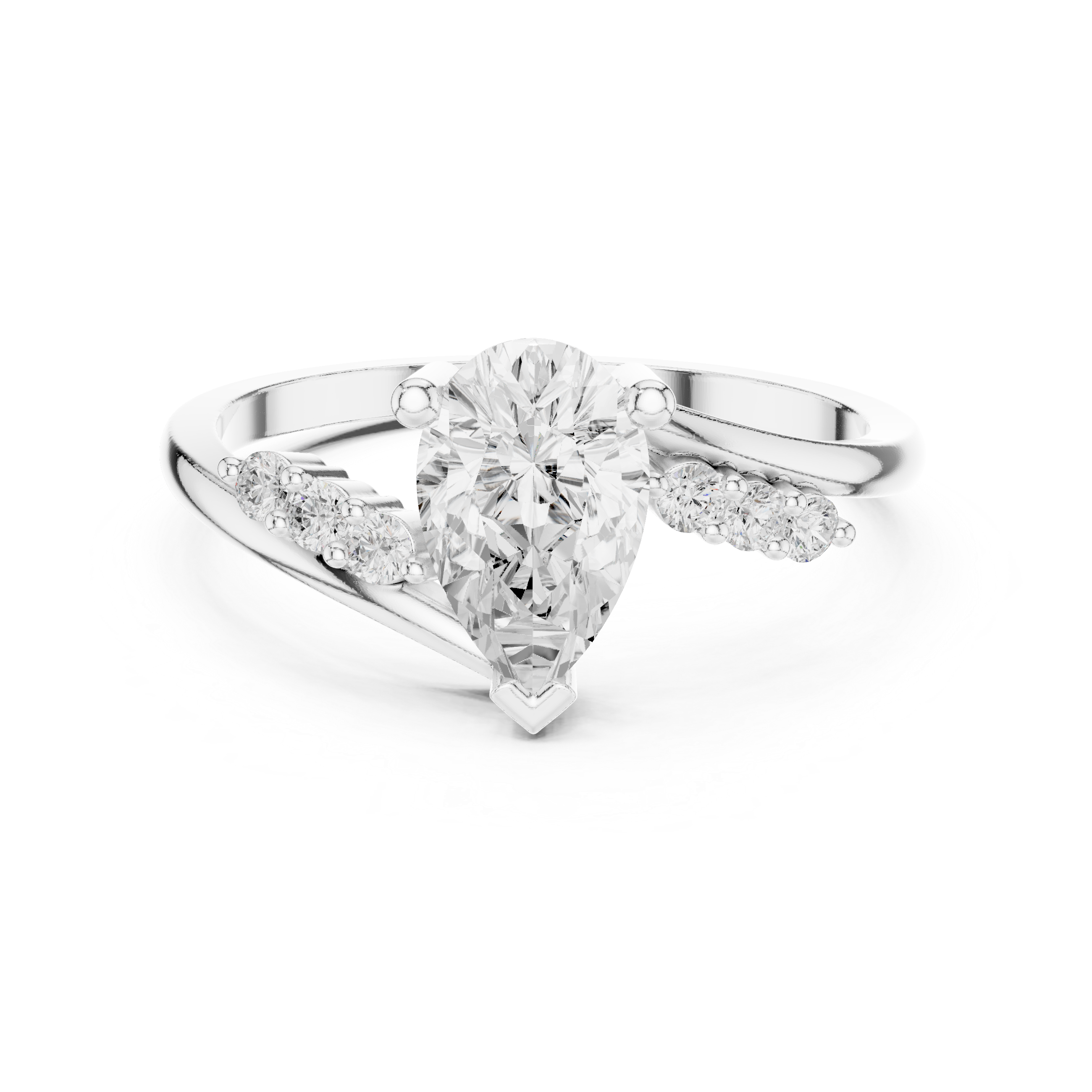Pear Cut Diamond Engagement Ring – Split Shank Bypass Ring with Side Accent Diamonds