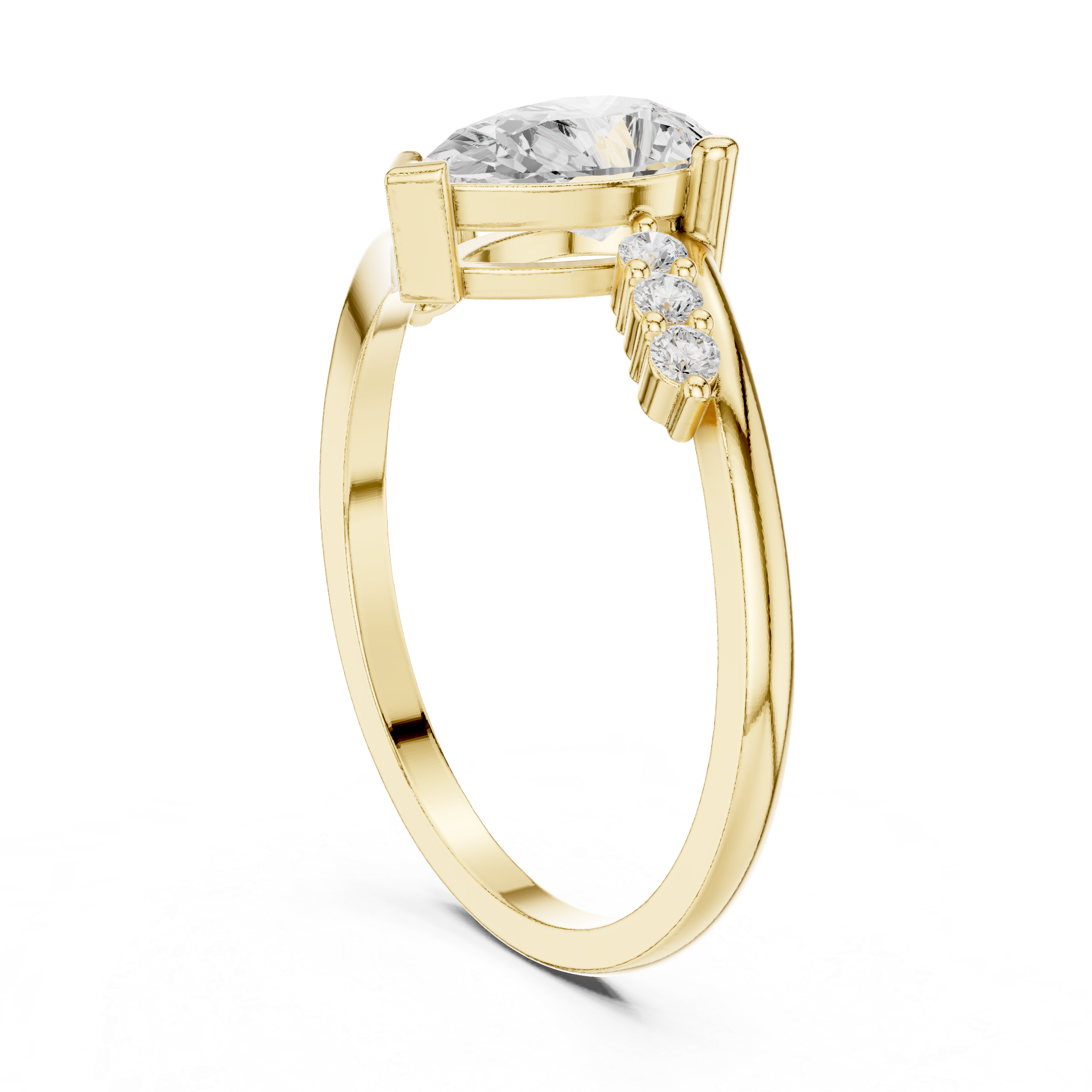Pear Cut Diamond Engagement Ring – Split Shank Bypass Ring with Side Accent Diamonds