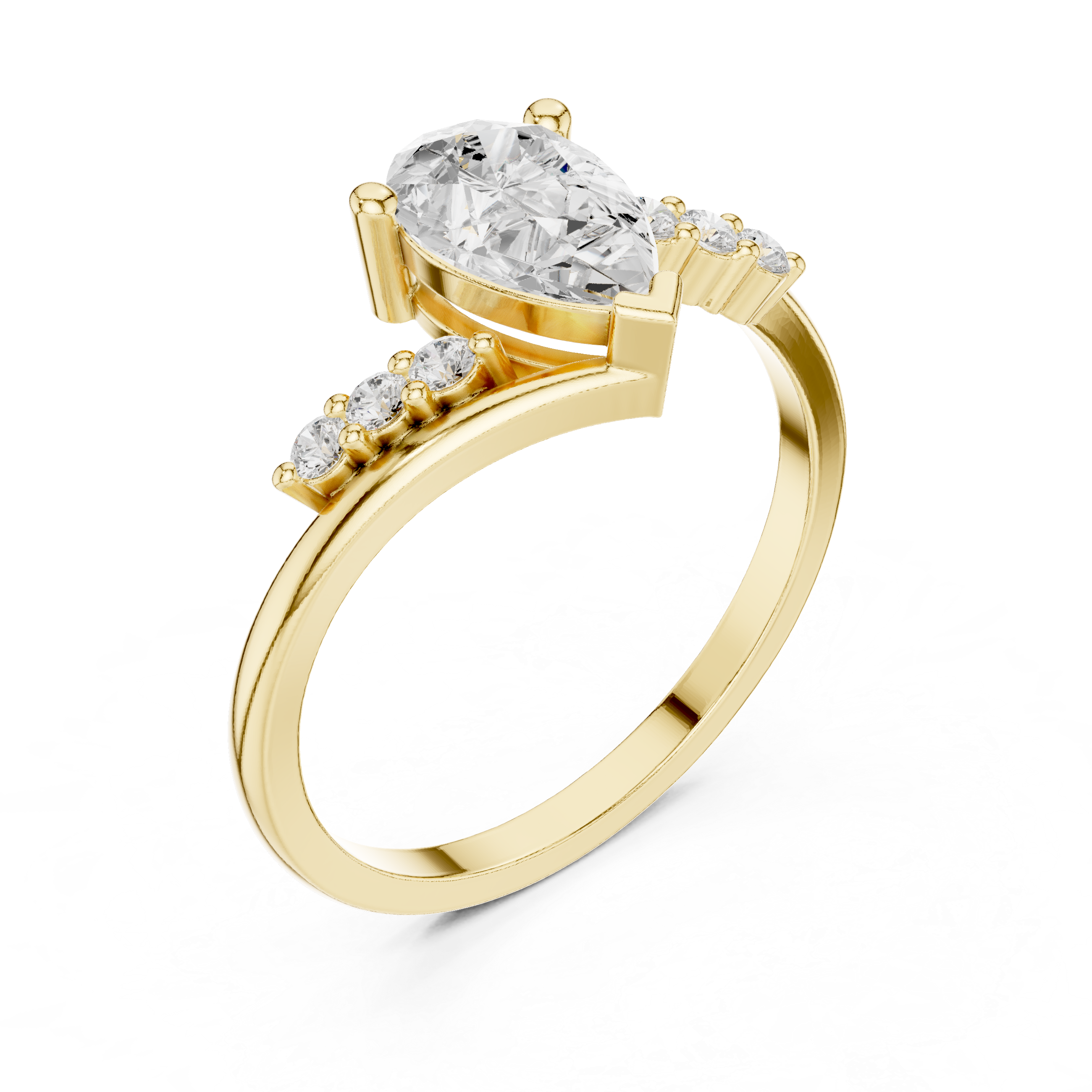 Pear Cut Diamond Engagement Ring – Split Shank Bypass Ring with Side Accent Diamonds