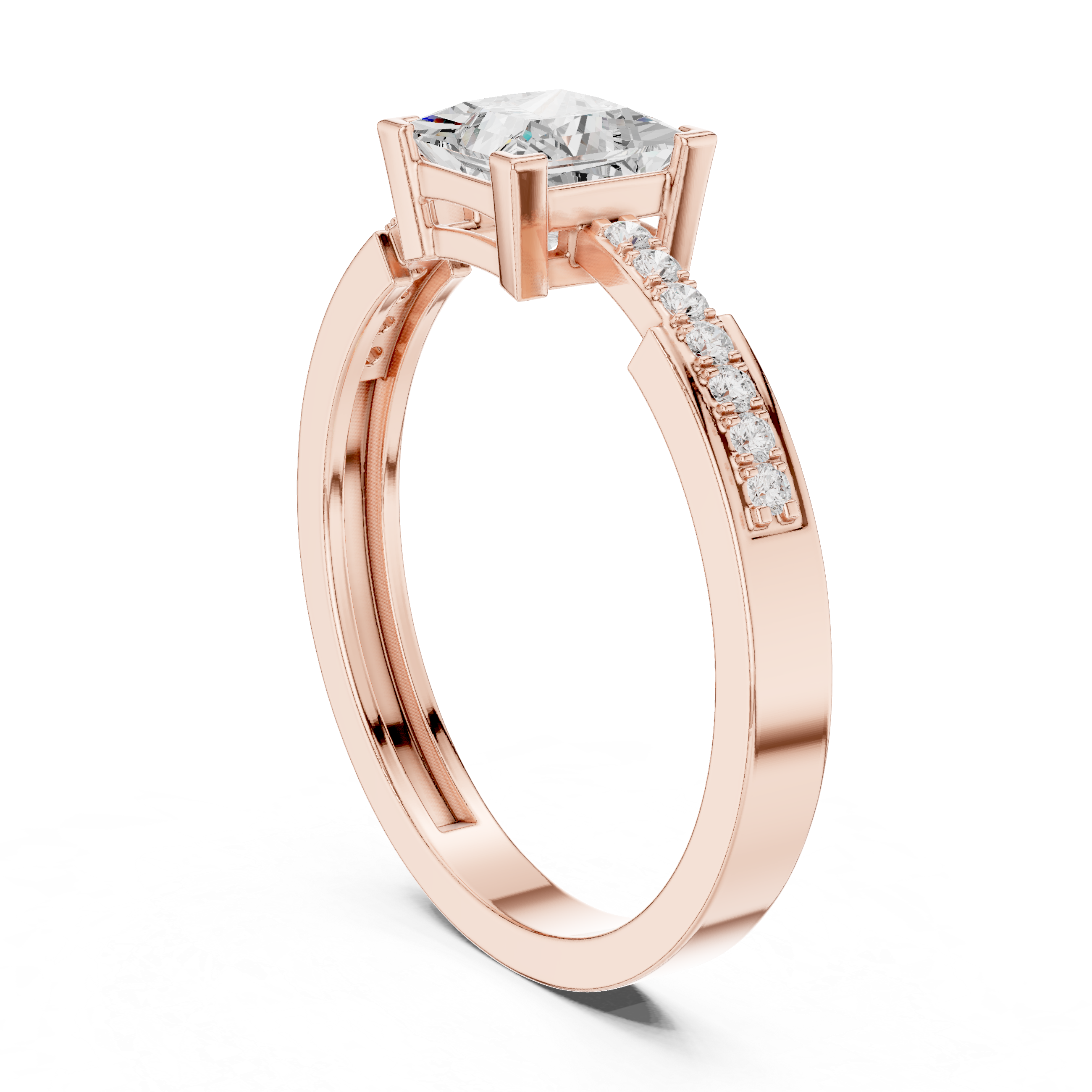 Princess Cut Diamond Engagement Ring – Channel Set Pavé Band Solitaire Ring