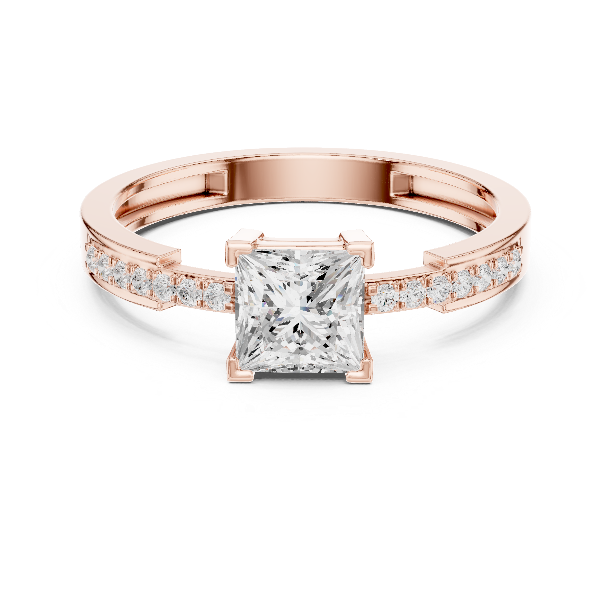 Princess Cut Diamond Engagement Ring – Channel Set Pavé Band Solitaire Ring