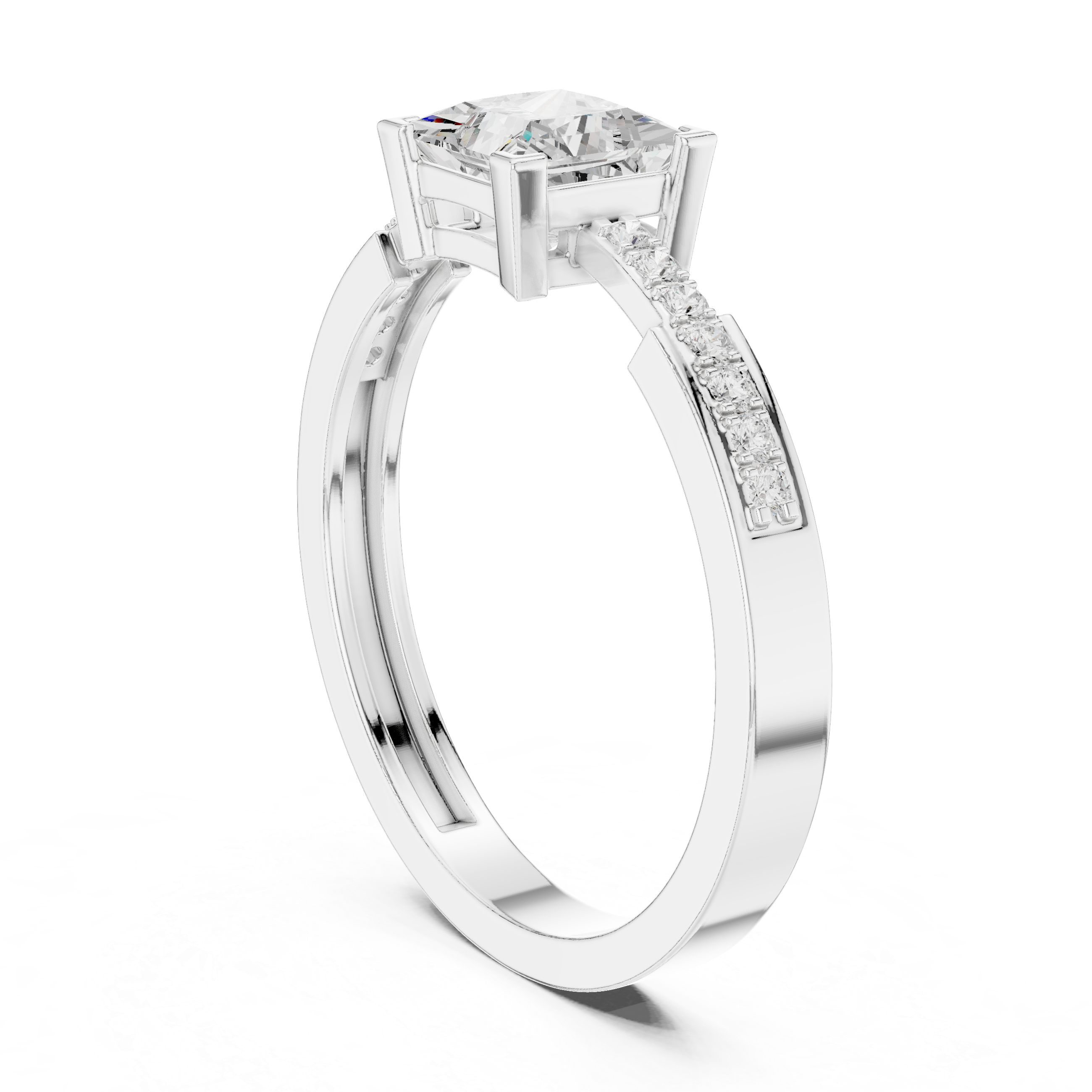 Princess Cut Diamond Engagement Ring – Channel Set Pavé Band Solitaire Ring
