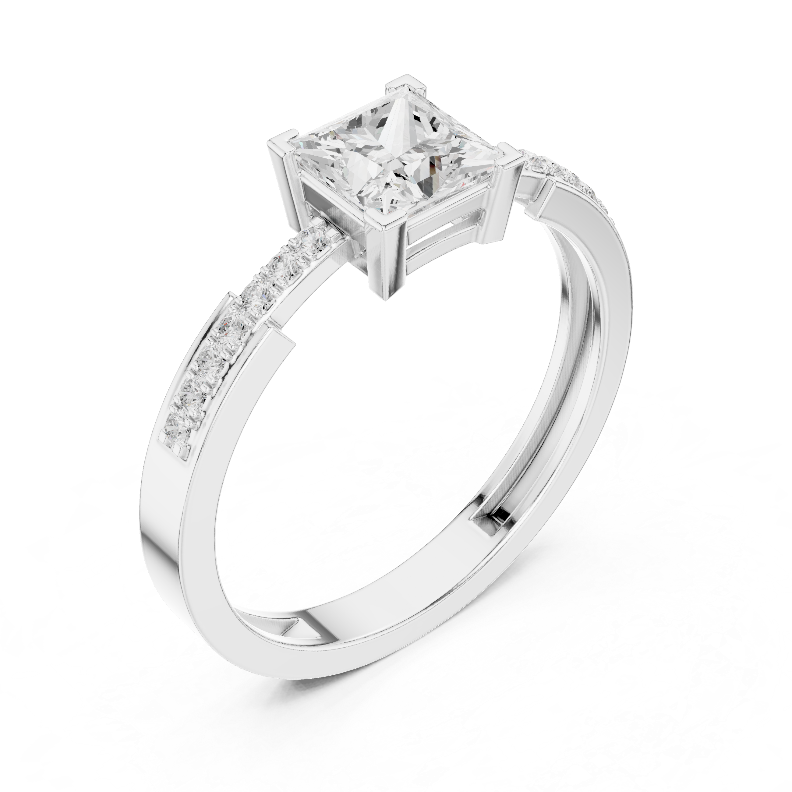 Princess Cut Diamond Engagement Ring – Channel Set Pavé Band Solitaire Ring