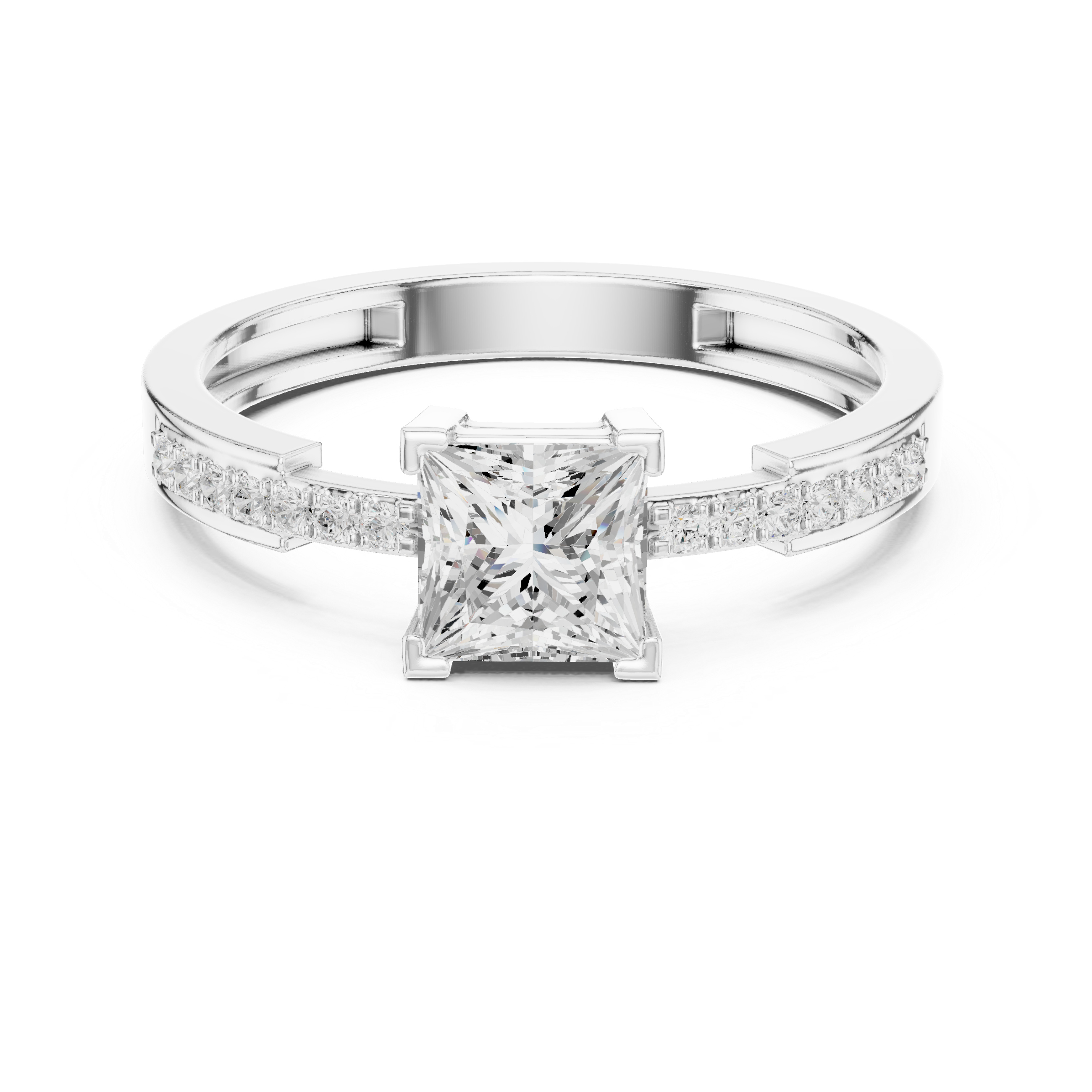 Princess Cut Diamond Engagement Ring – Channel Set Pavé Band Solitaire Ring