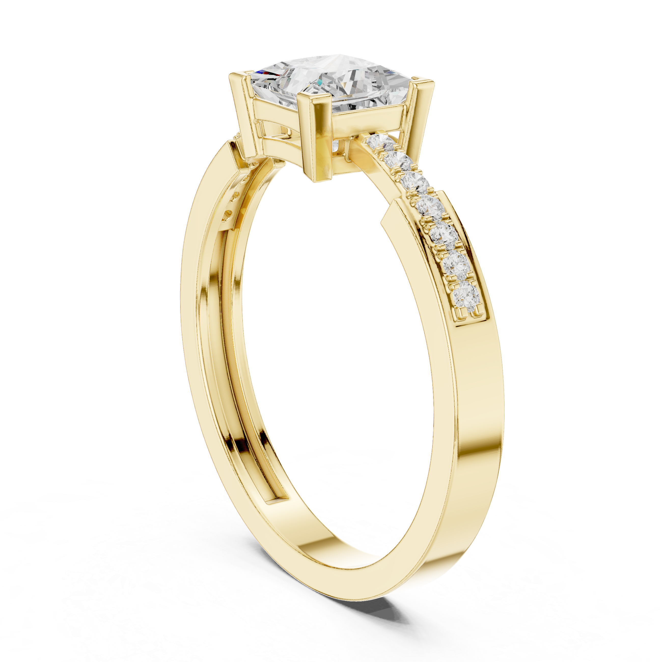 Princess Cut Diamond Engagement Ring – Channel Set Pavé Band Solitaire Ring