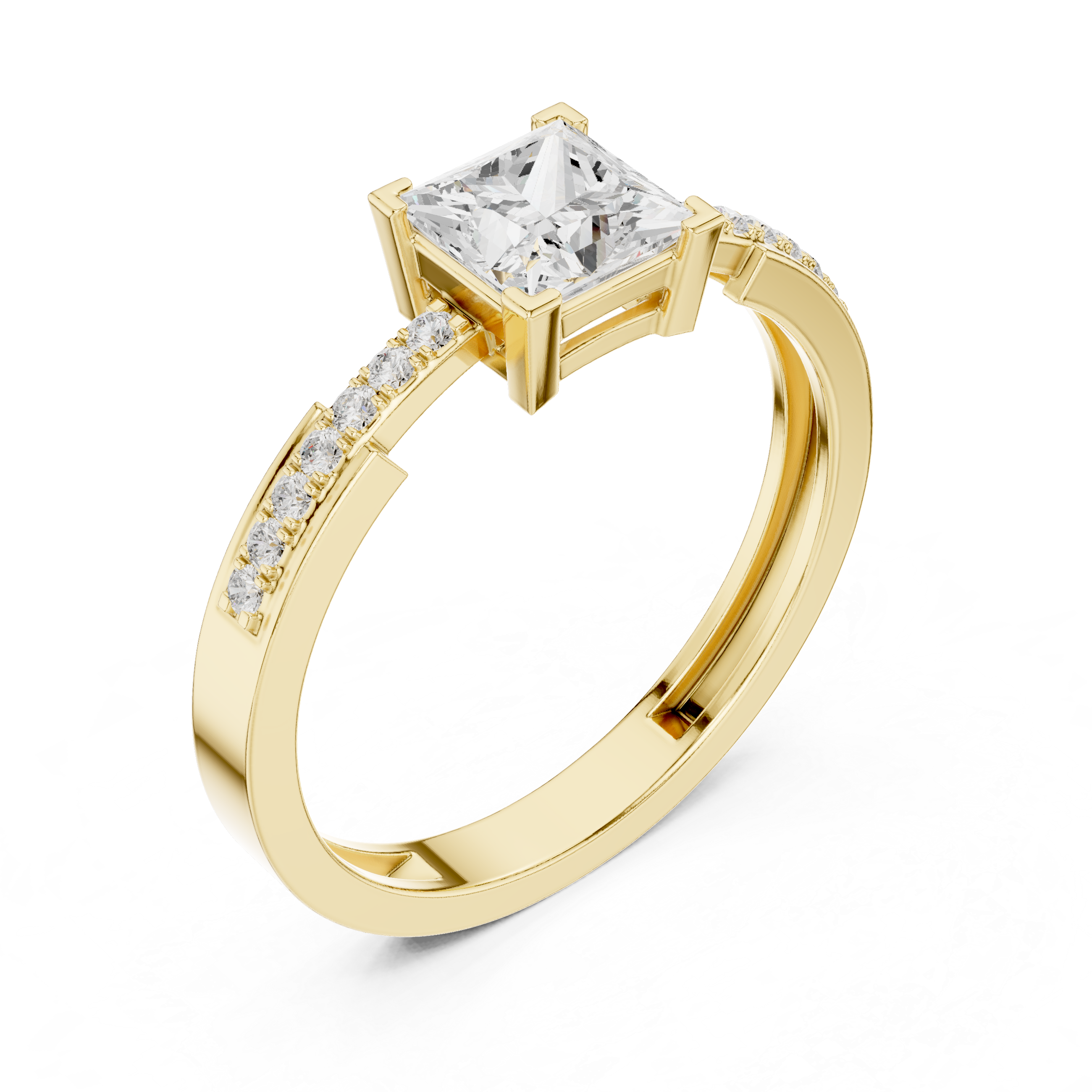 Princess Cut Diamond Engagement Ring – Channel Set Pavé Band Solitaire Ring