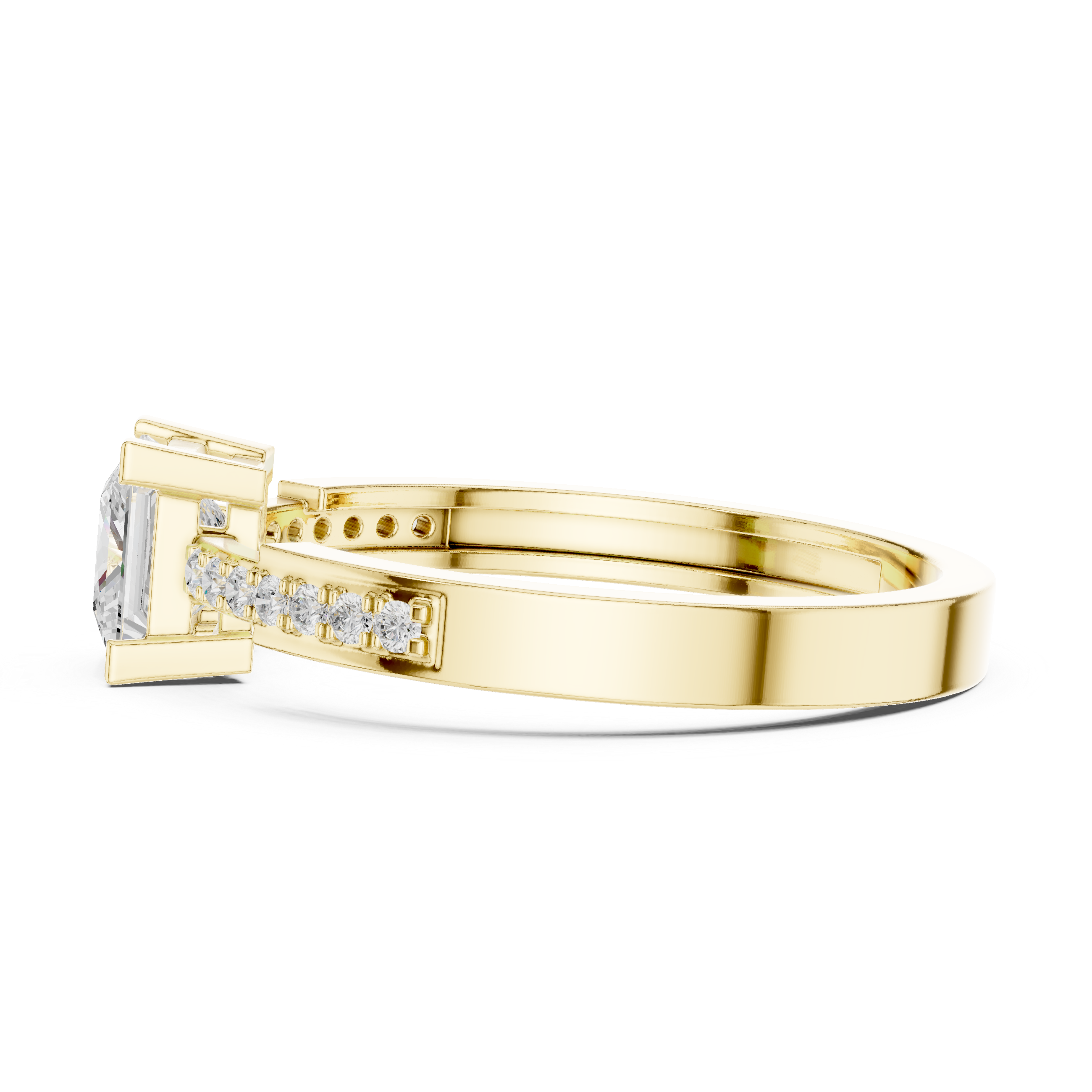 Princess Cut Diamond Engagement Ring – Channel Set Pavé Band Solitaire Ring