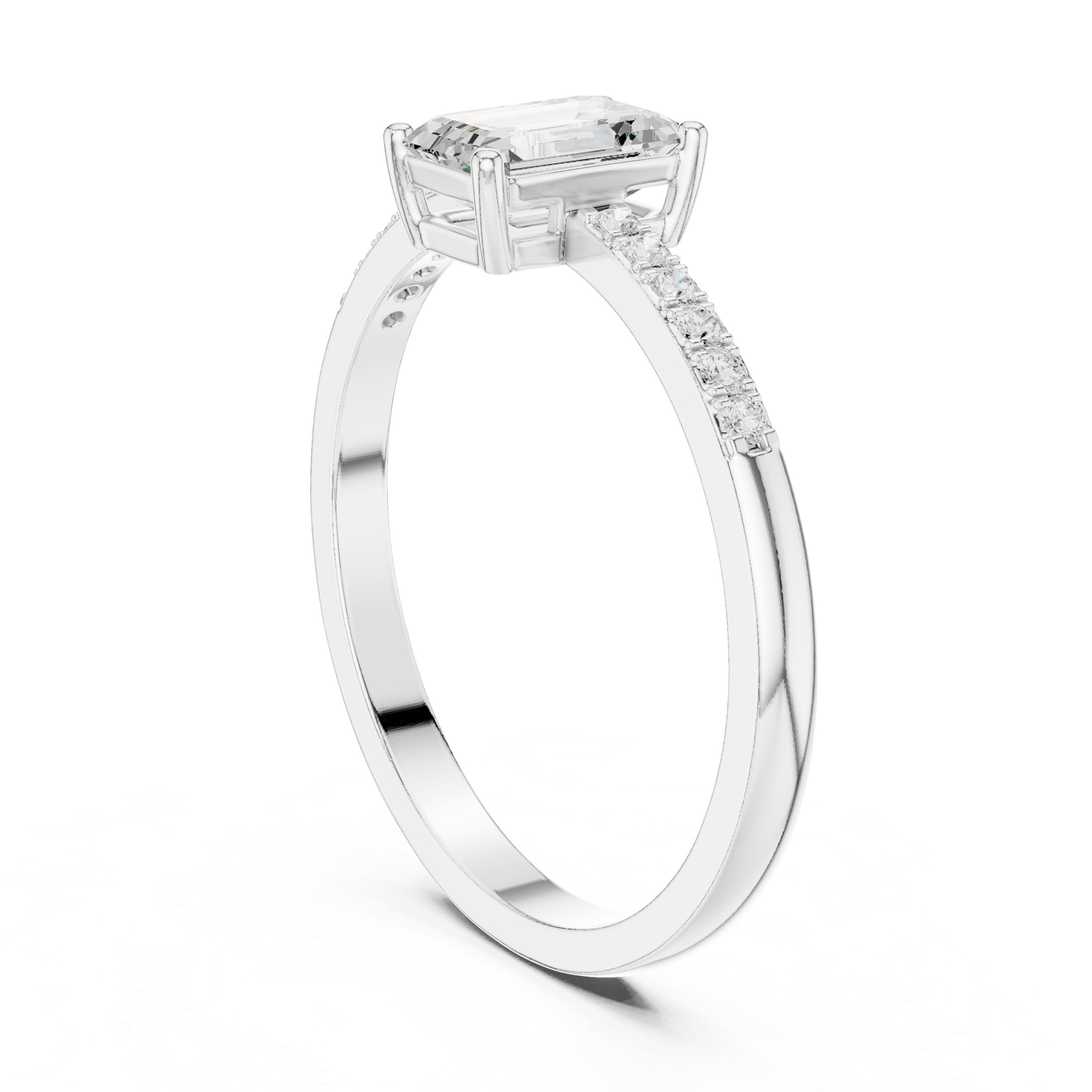 Emerald Cut Diamond Engagement Ring – Hidden Pavé Accent Solitaire Ring