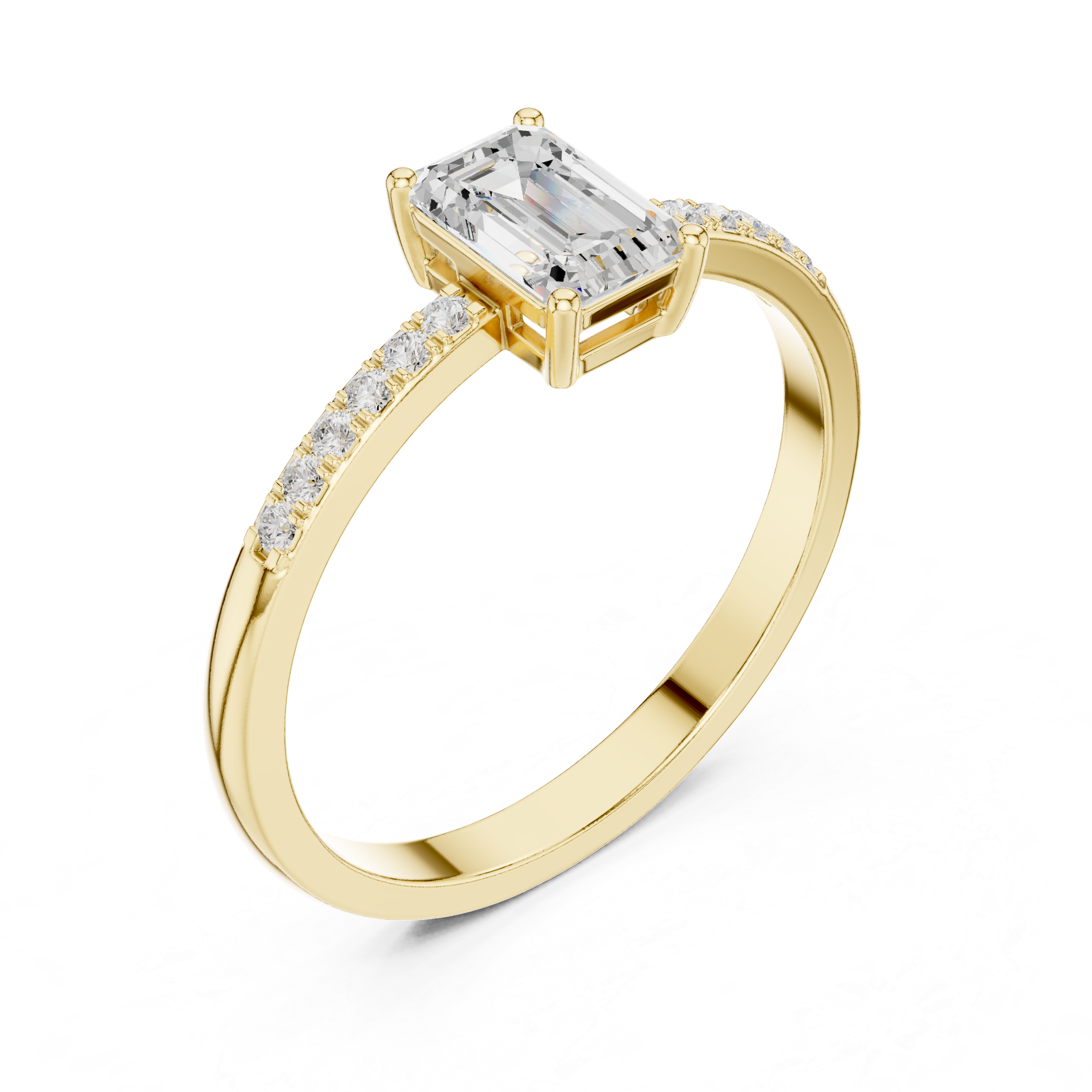 Emerald Cut Diamond Engagement Ring – Hidden Pavé Accent Solitaire Ring