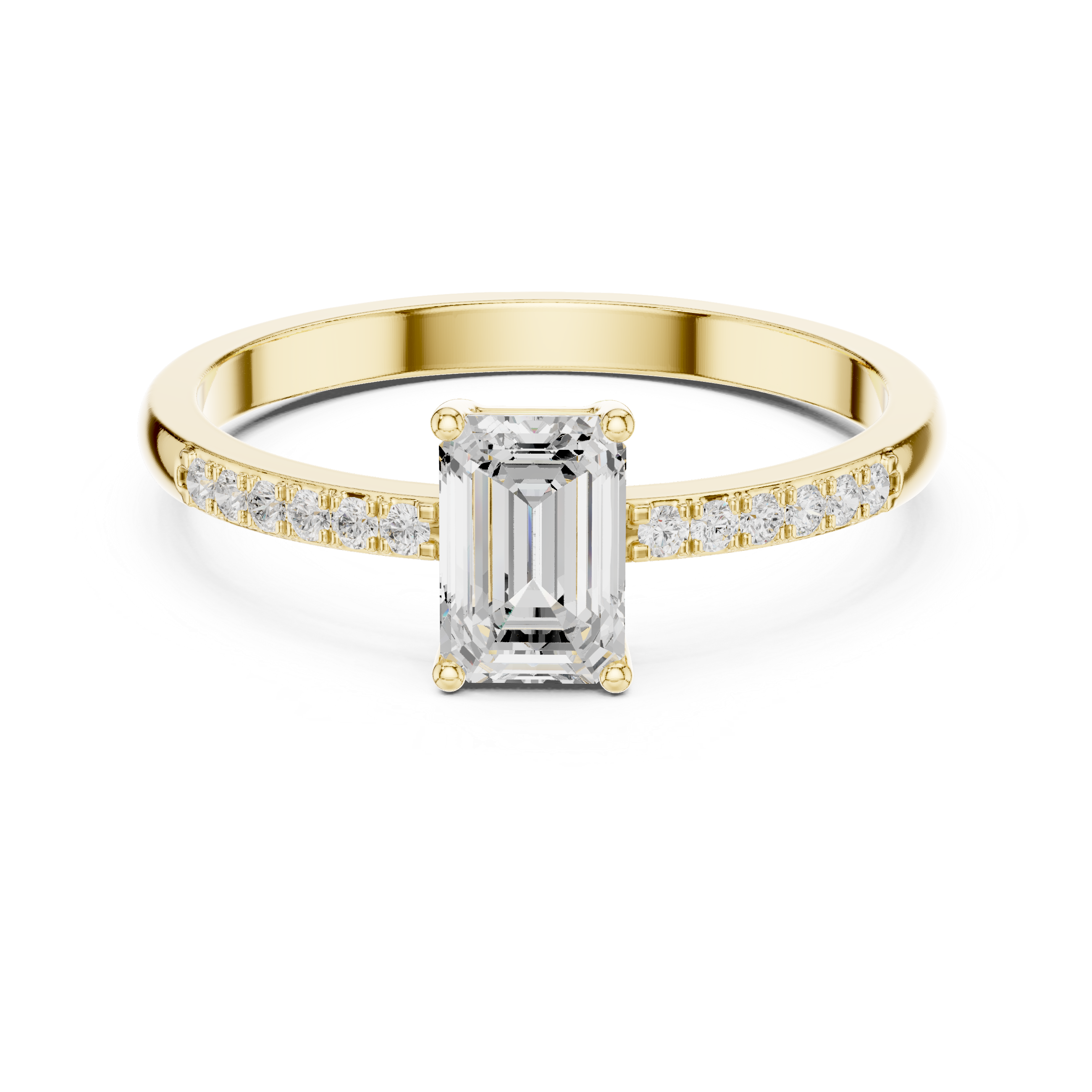 Emerald Cut Diamond Engagement Ring – Hidden Pavé Accent Solitaire Ring