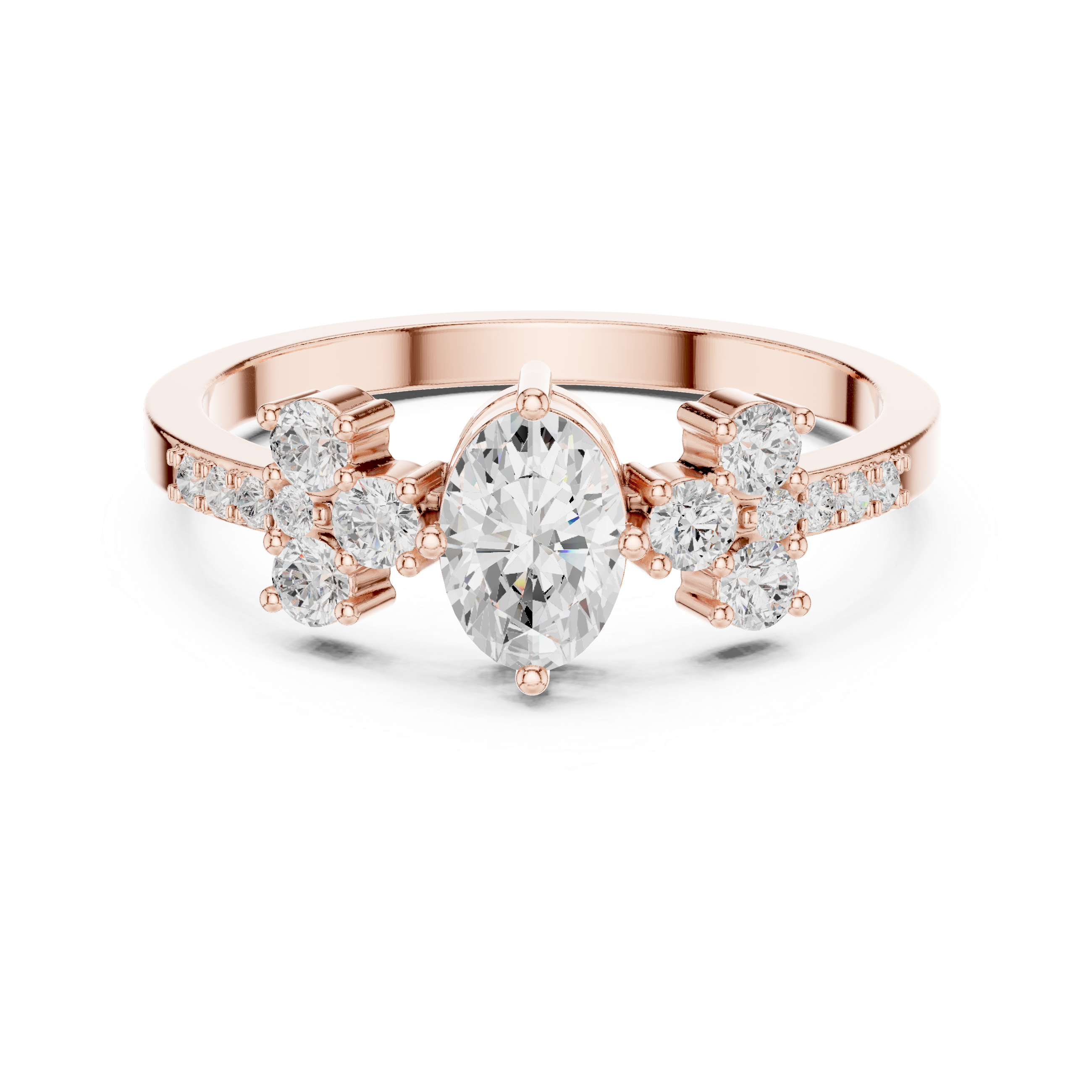 Marquise Diamond Three-Stone Engagement Ring – Floral Side Cluster Ring