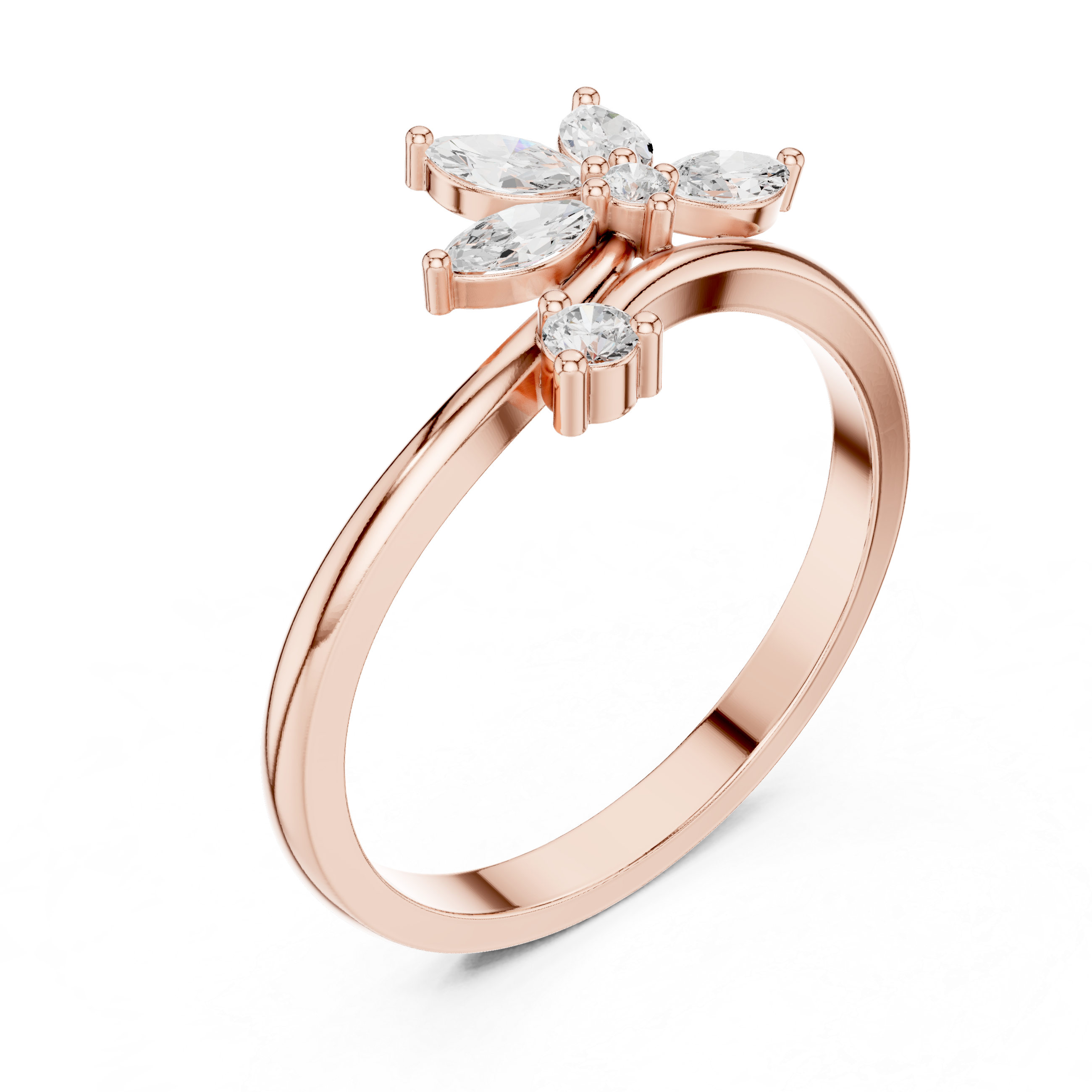 Nature Inspired Marquise Diamond Leaf Ring – Open Wrap Floral Engagement Ring