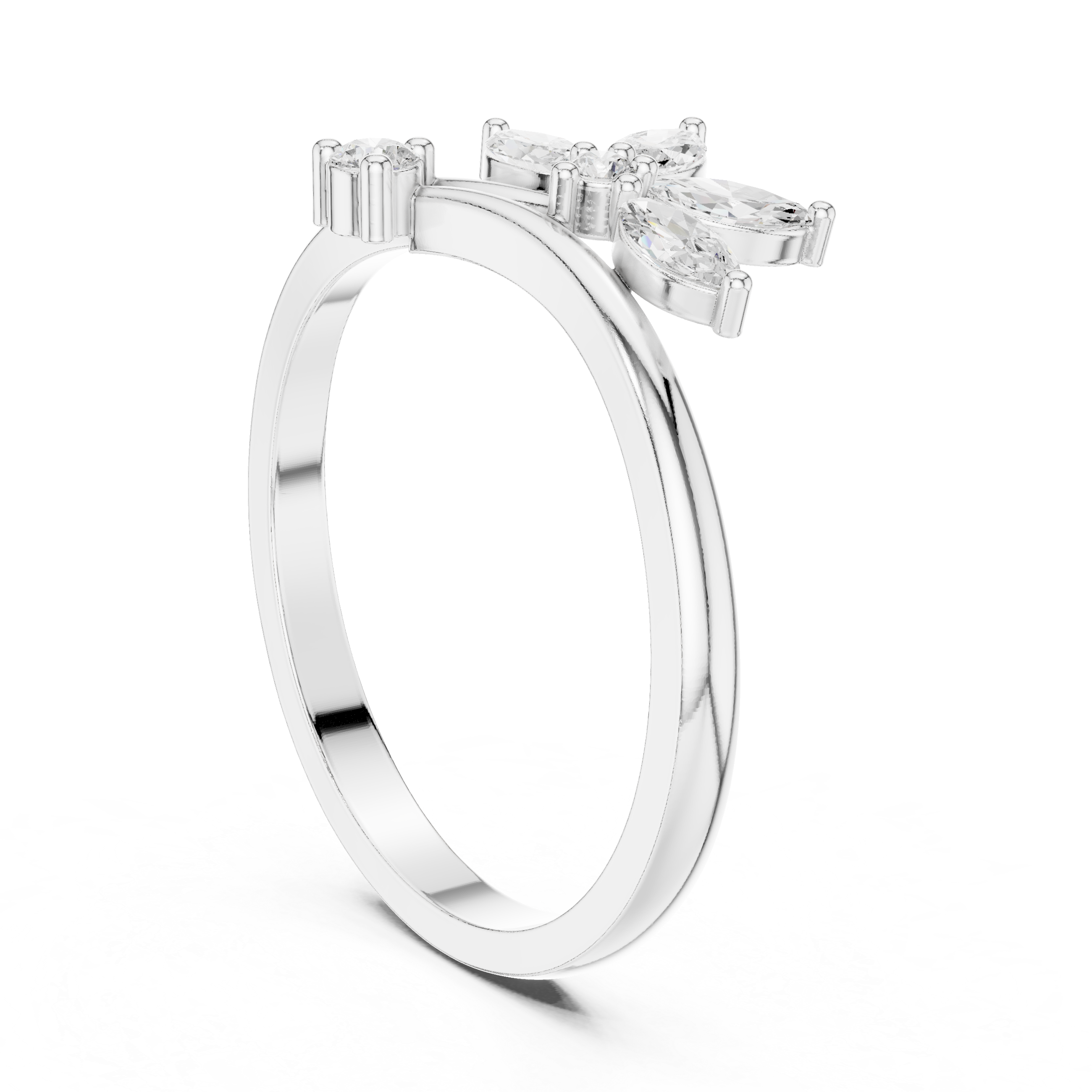 Nature Inspired Marquise Diamond Leaf Ring – Open Wrap Floral Engagement Ring