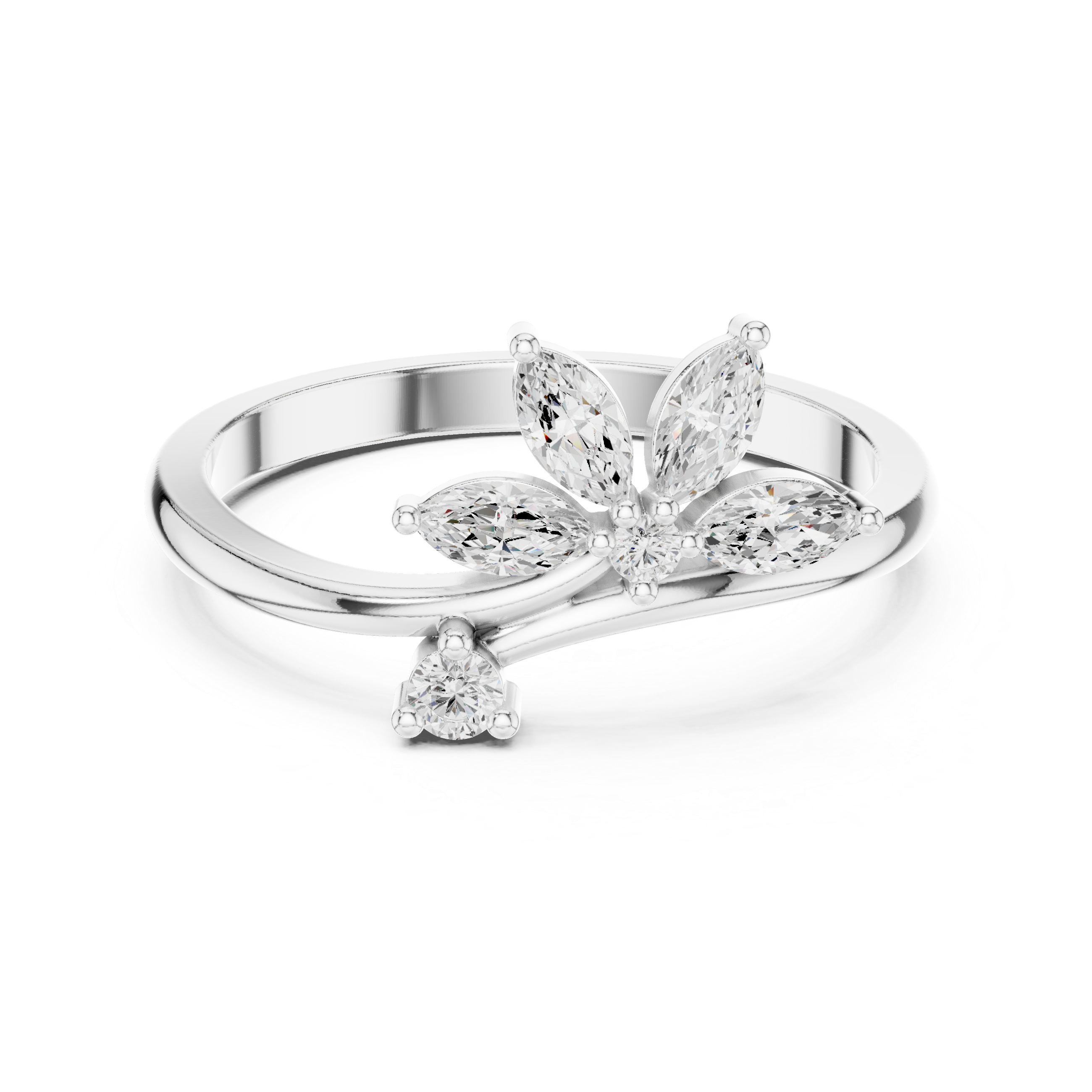 Nature Inspired Marquise Diamond Leaf Ring – Open Wrap Floral Engagement Ring