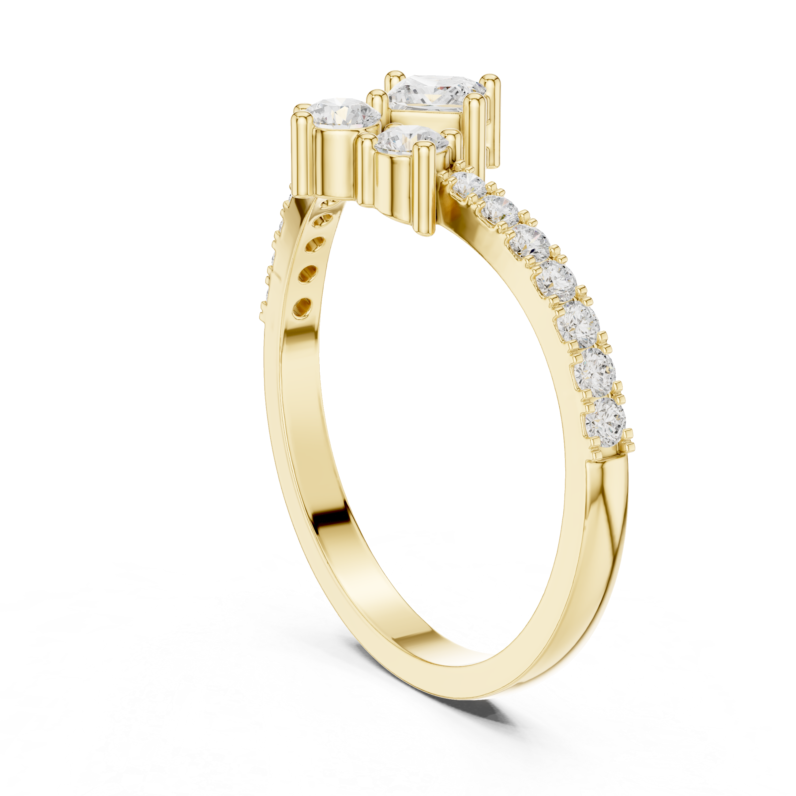 Princess Cut Diamond Cluster Ring – V-Shaped Pavé Engagement Ring
