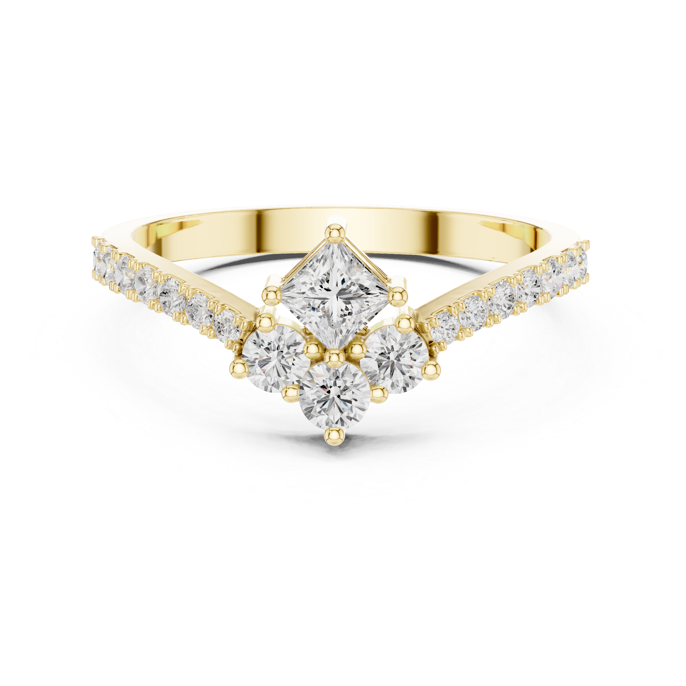 Princess Cut Diamond Cluster Ring – V-Shaped Pavé Engagement Ring