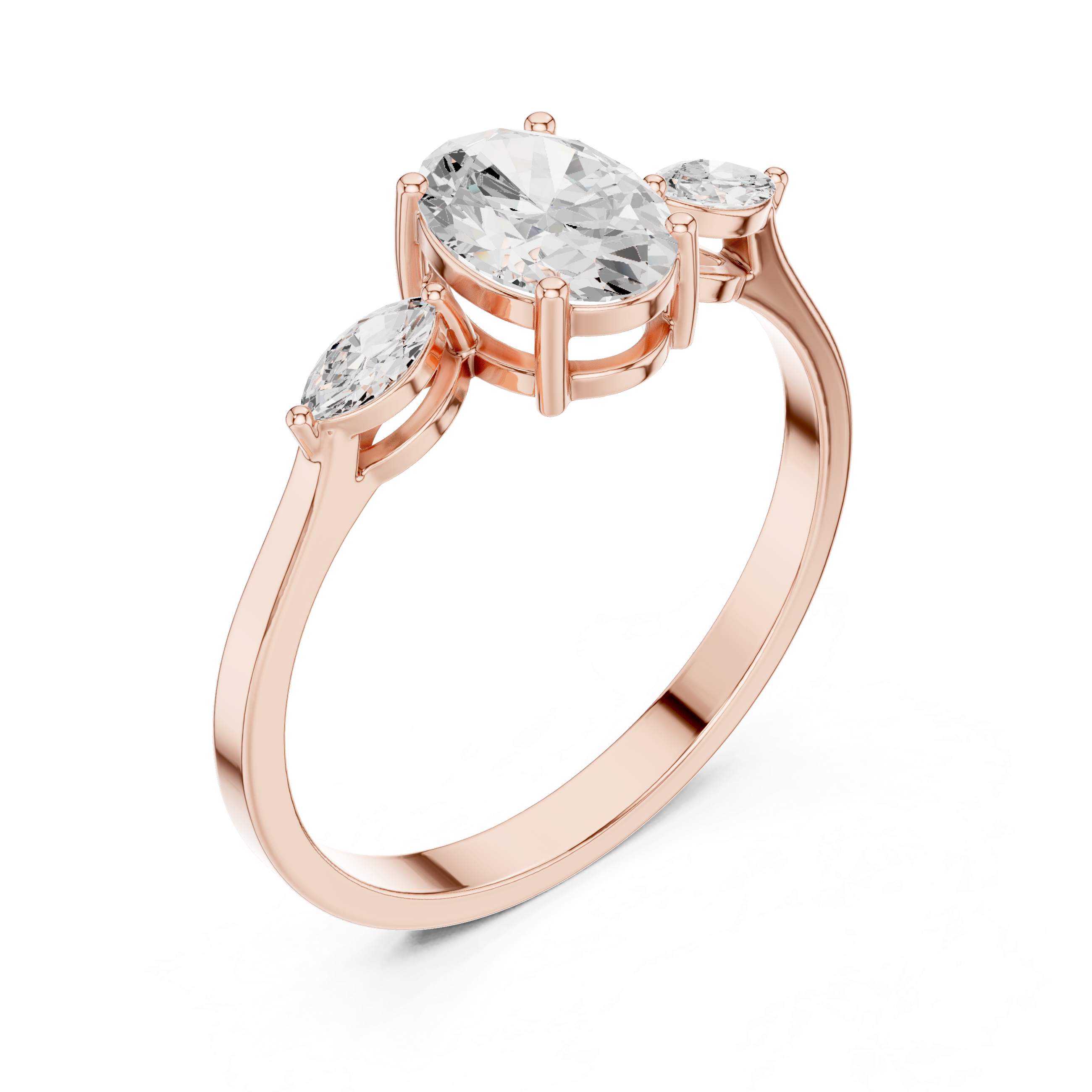 Oval Cut Three Stone Engagement Ring – Marquise Side Stone Diamond Ring