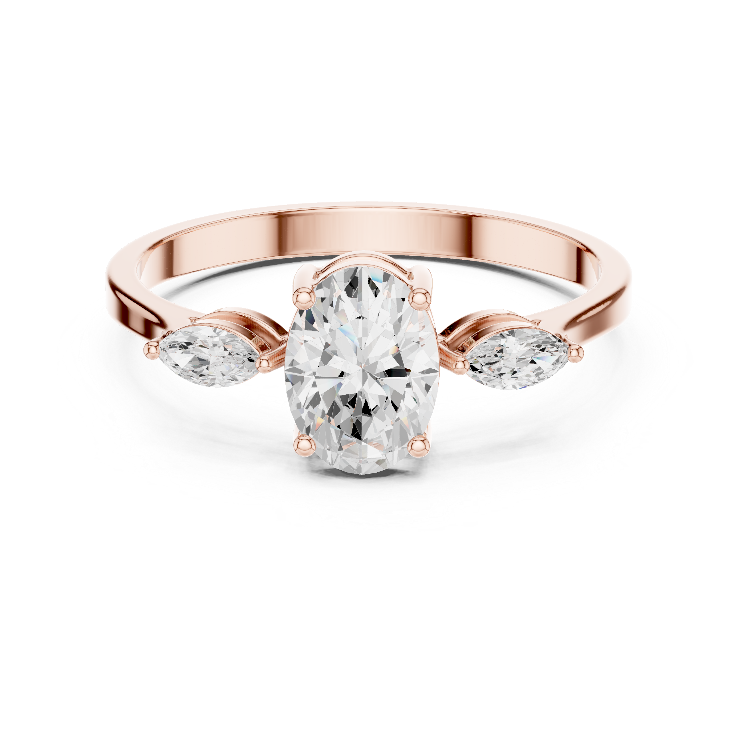 Oval Cut Three Stone Engagement Ring – Marquise Side Stone Diamond Ring