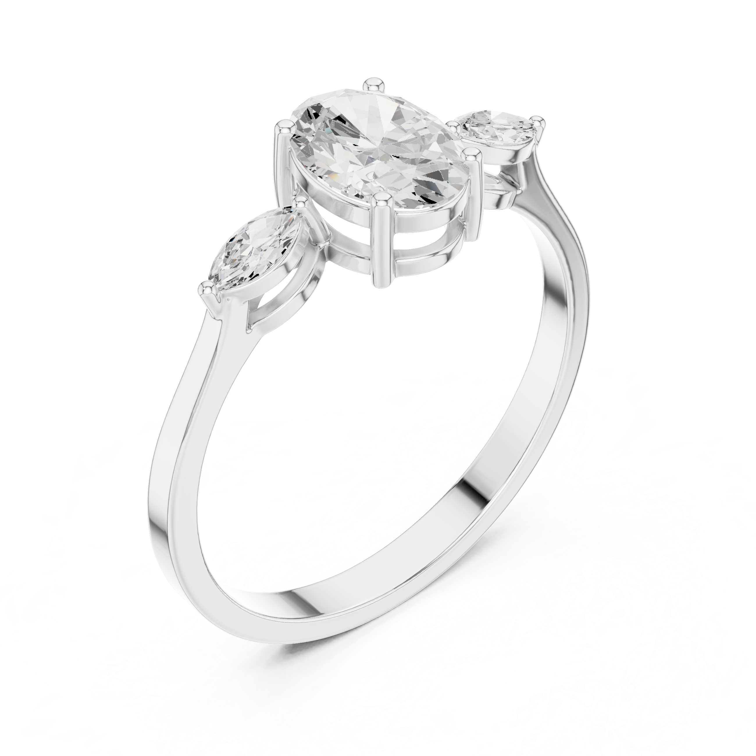 Oval Cut Three Stone Engagement Ring – Marquise Side Stone Diamond Ring