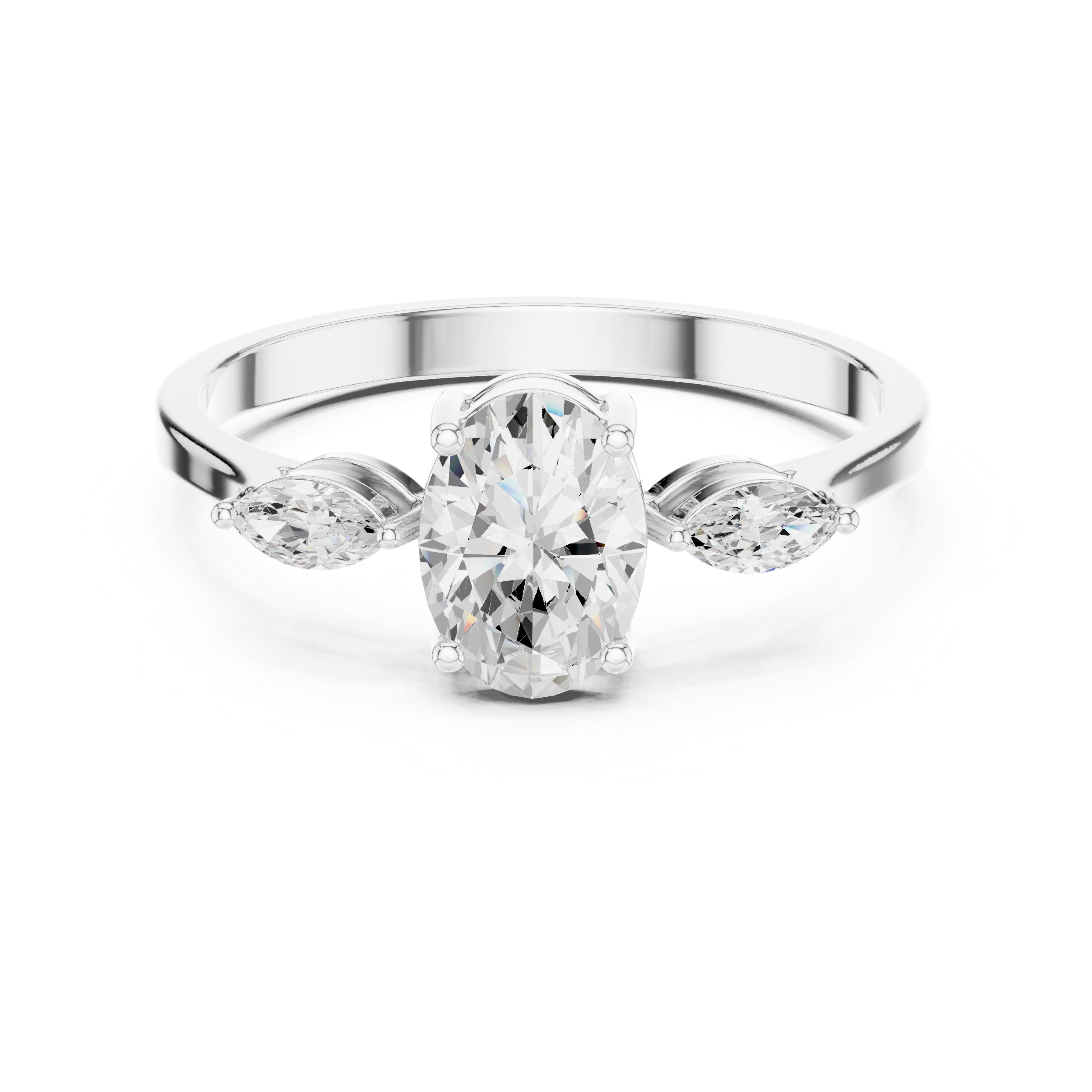 Oval Cut Three Stone Engagement Ring – Marquise Side Stone Diamond Ring