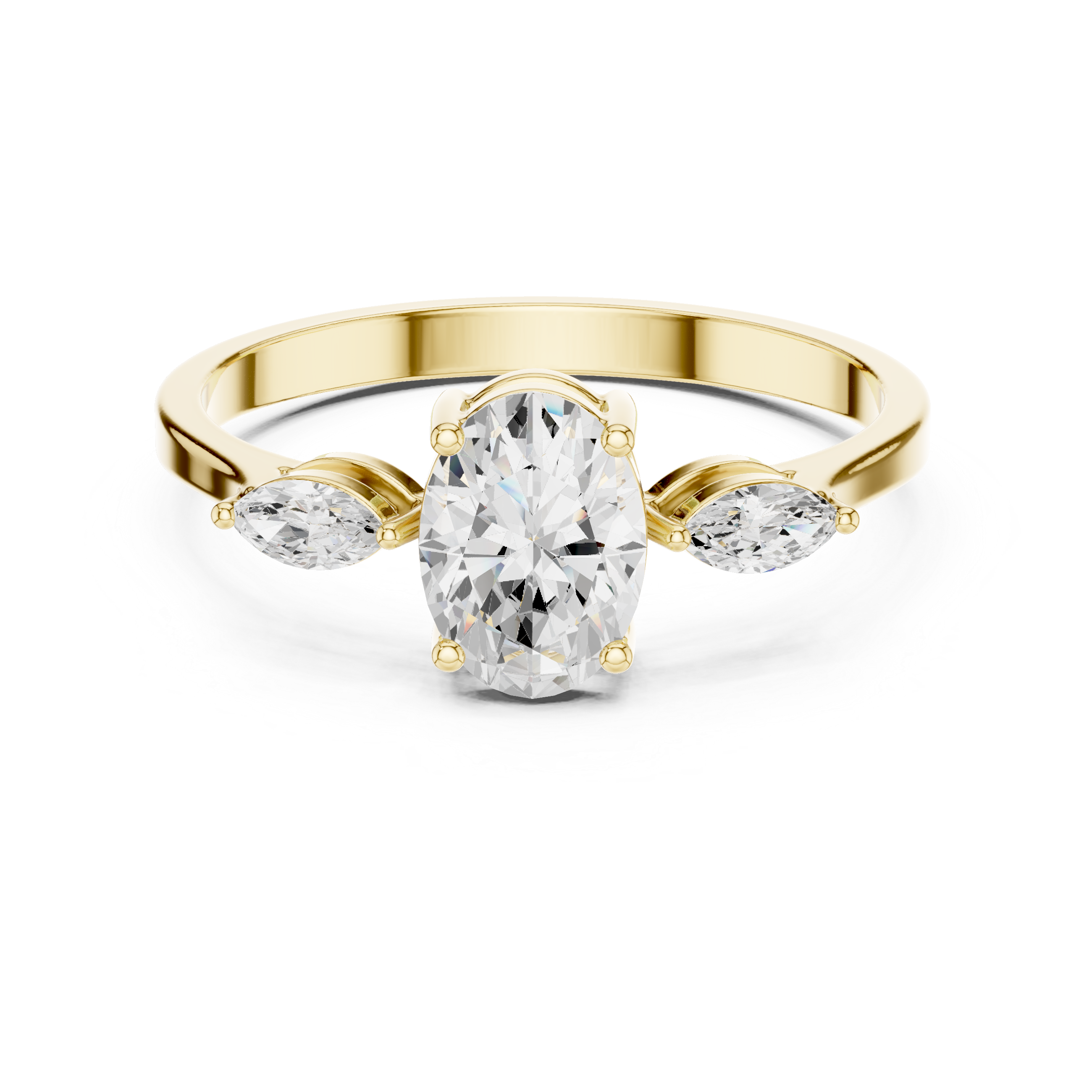 Oval Cut Three Stone Engagement Ring – Marquise Side Stone Diamond Ring