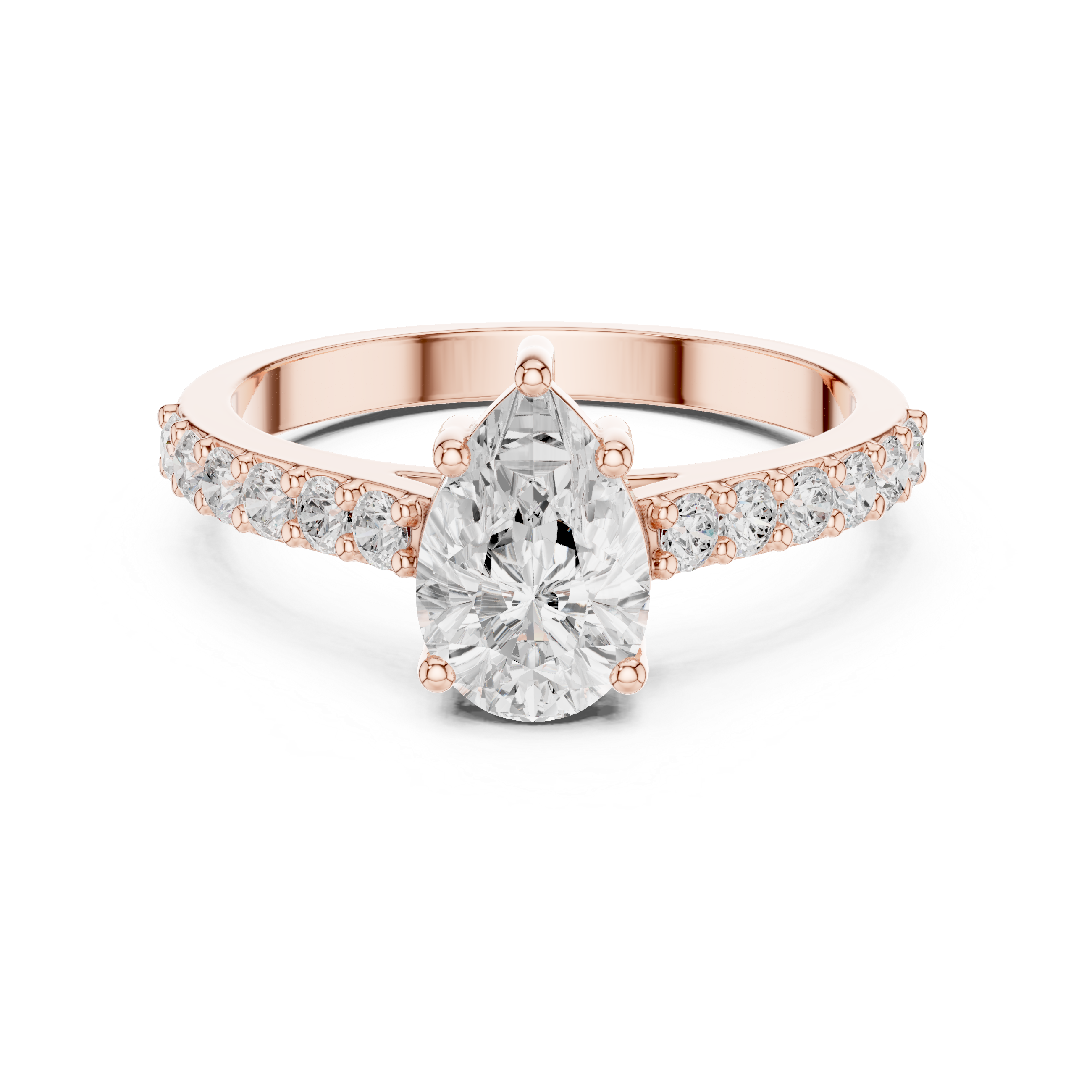 Pear Cut Solitaire Engagement Ring with Pavé Diamond Band – Classic Teardrop Diamond Ring