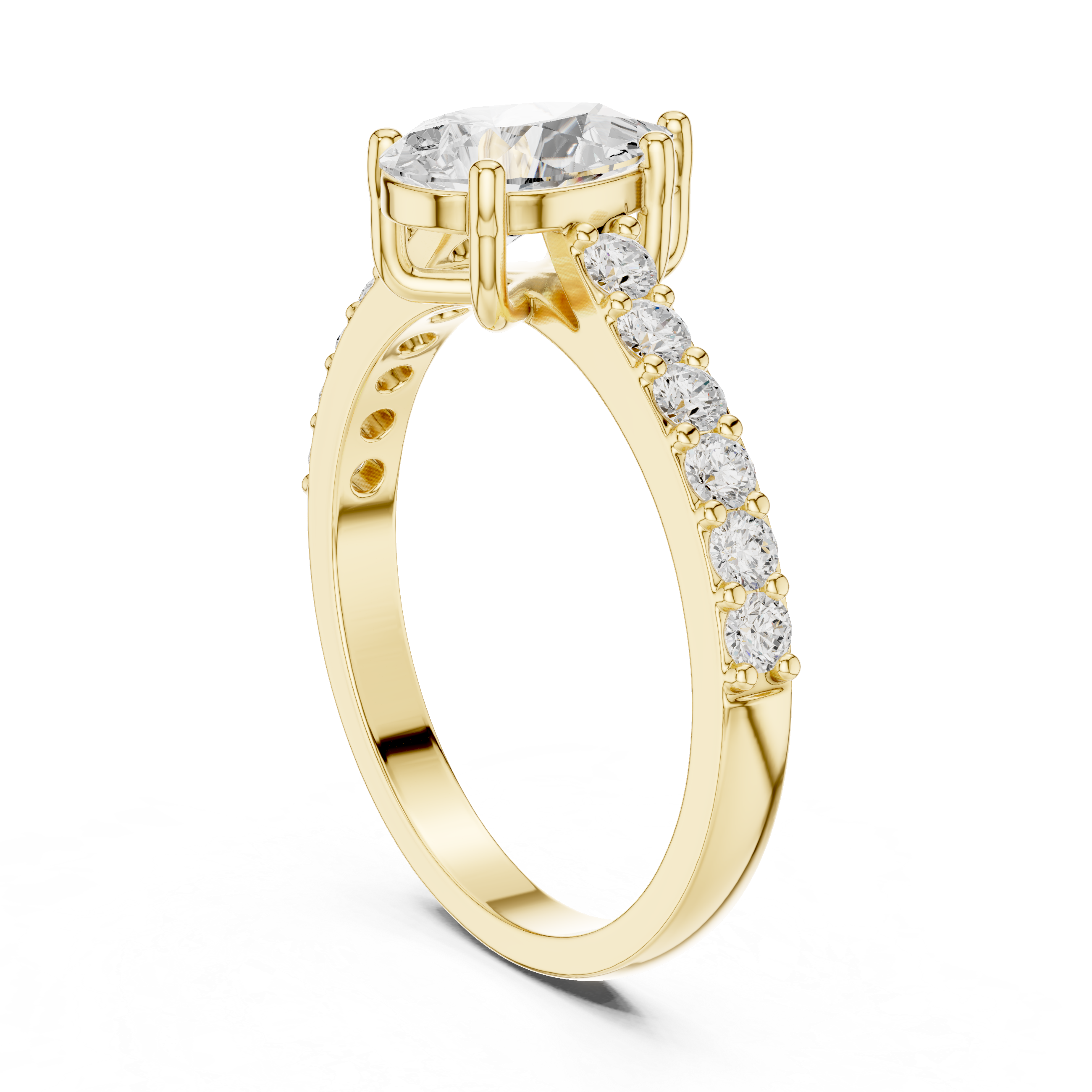 Pear Cut Solitaire Engagement Ring with Pavé Diamond Band – Classic Teardrop Diamond Ring
