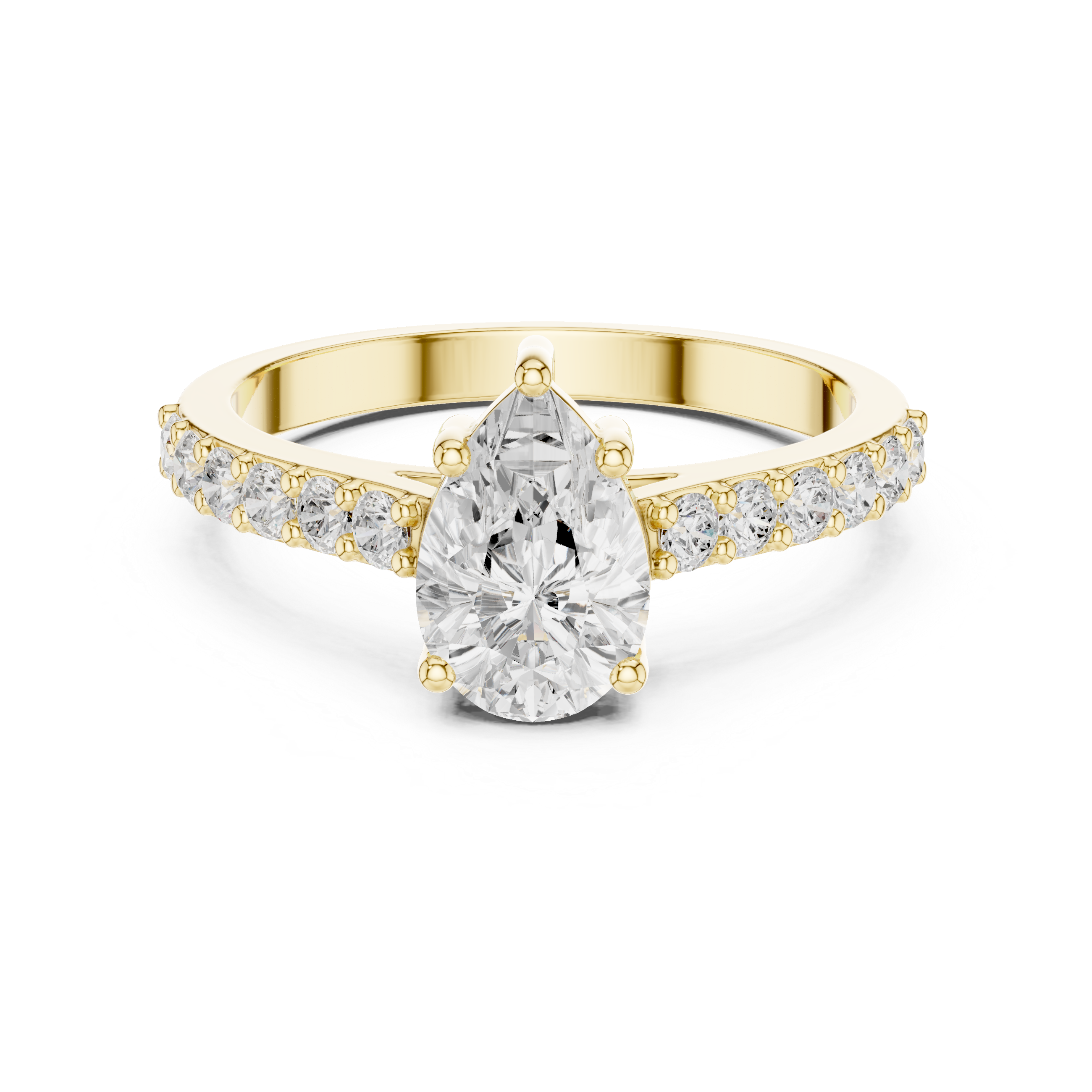 Pear Cut Solitaire Engagement Ring with Pavé Diamond Band – Classic Teardrop Diamond Ring